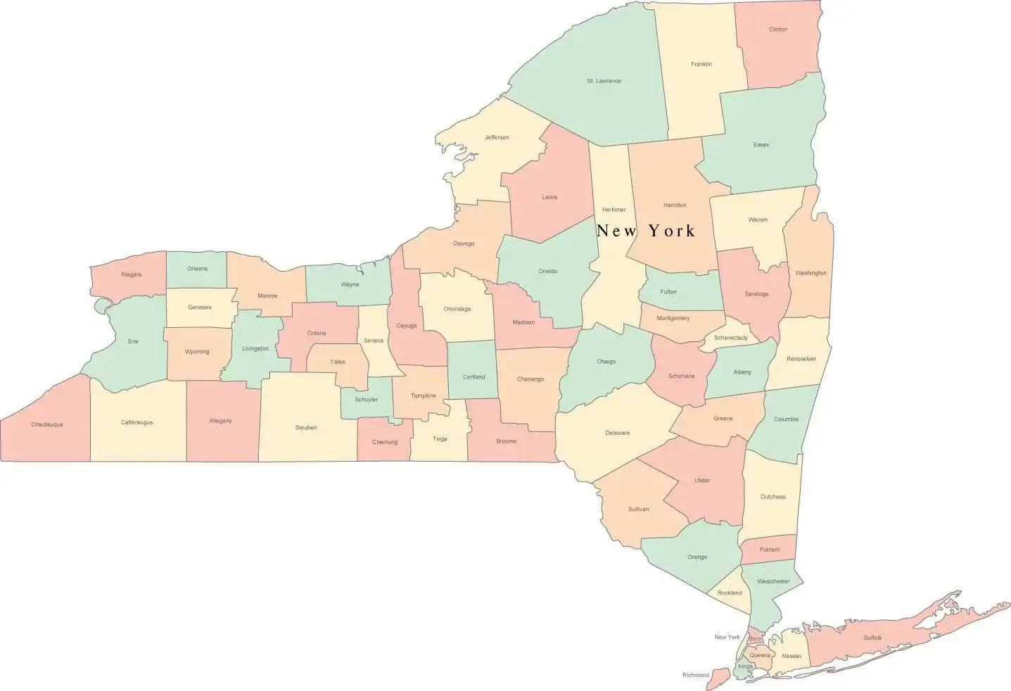 NY state counties and cities map usa