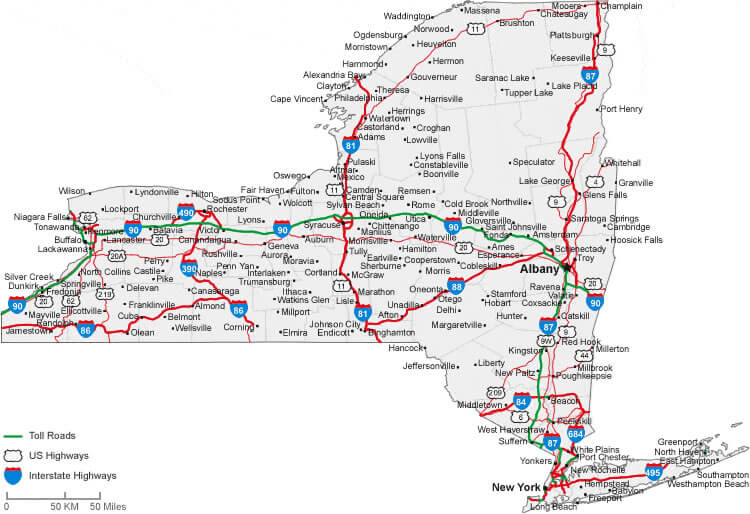 Road map of New York cities