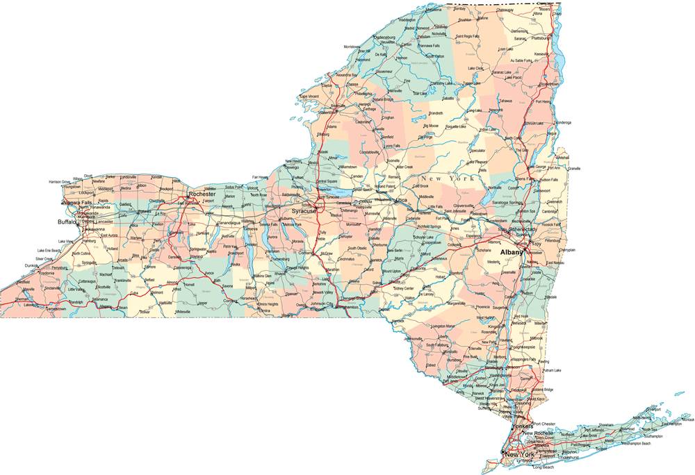 State map of New York with counties