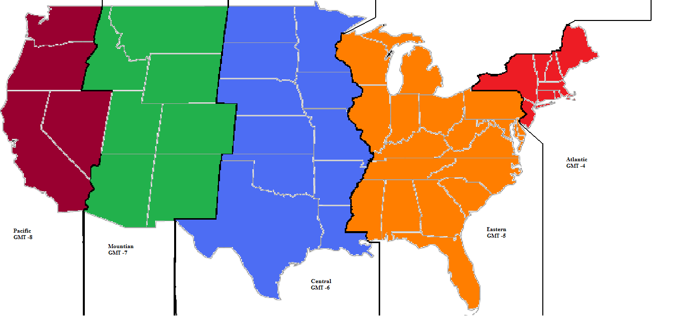New York time zone with US blank map
