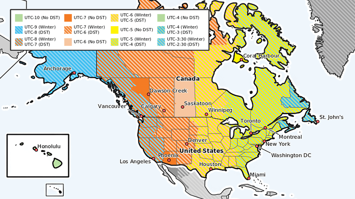 New York UTC 5 time zone map in the us
