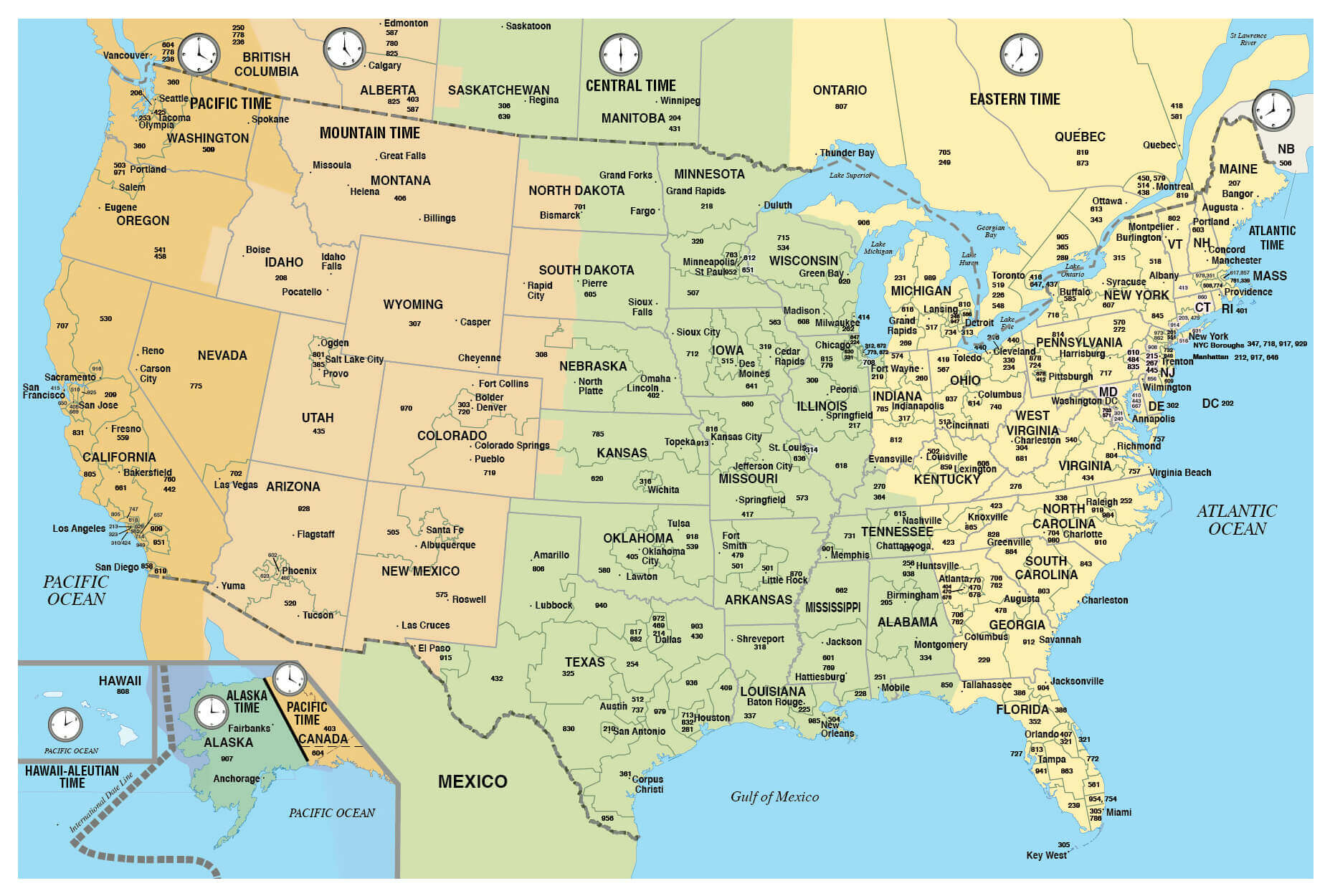 United States and New York map with time zones
