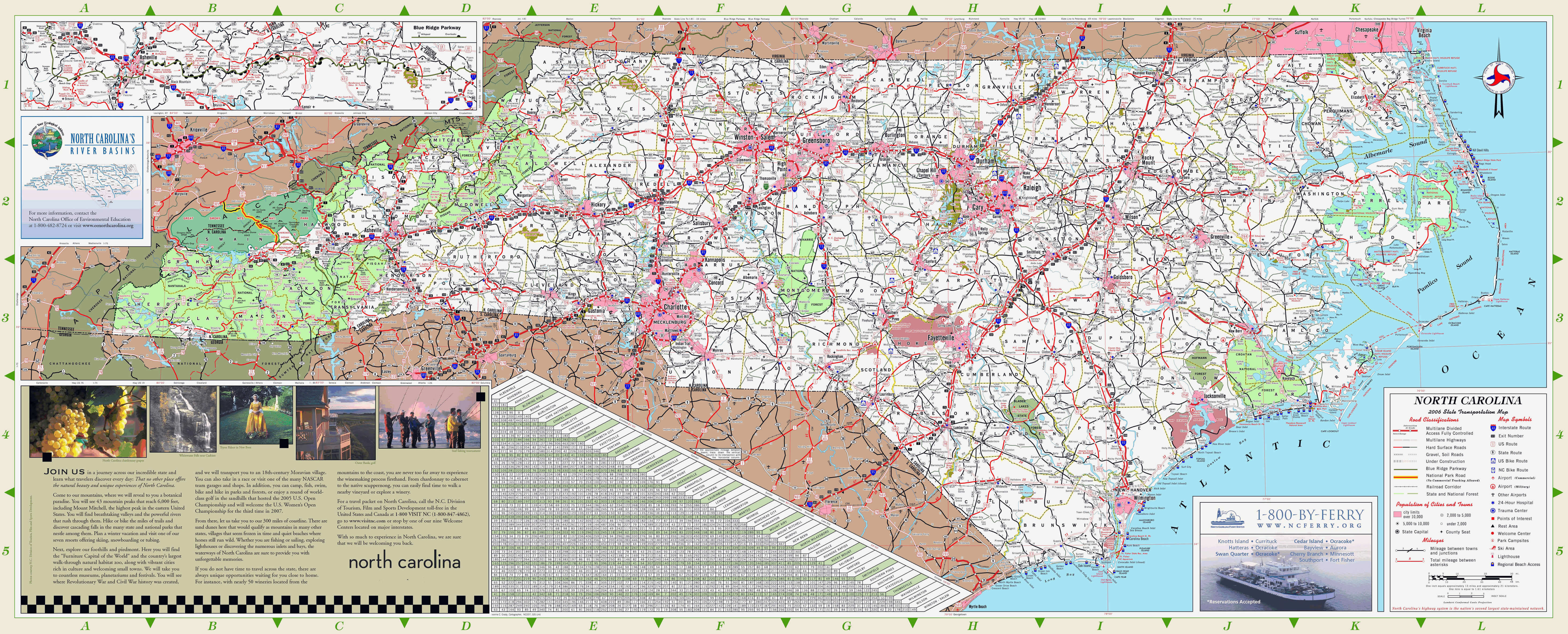 Large detailed map of North Carolina state with all cities