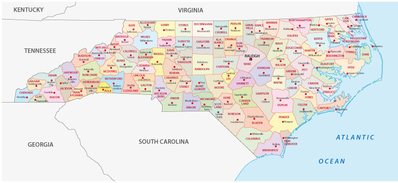 North Carolina administrative map