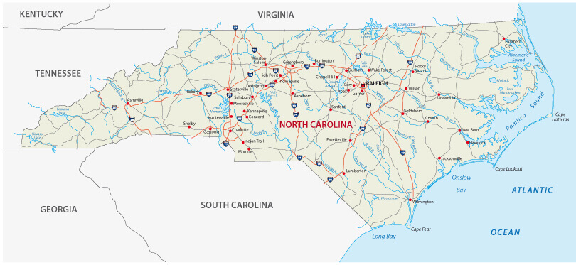 North Carolina cities highways map