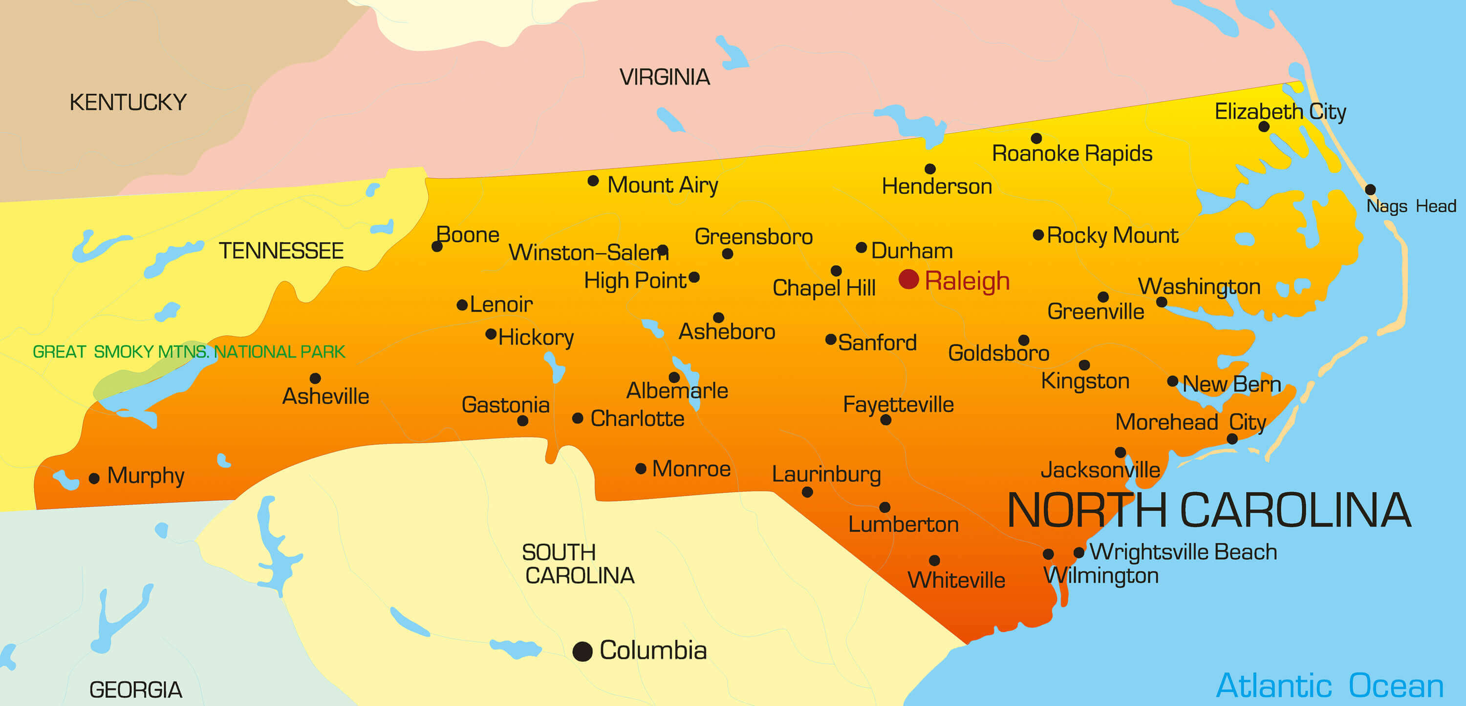 North Carolina cities map
