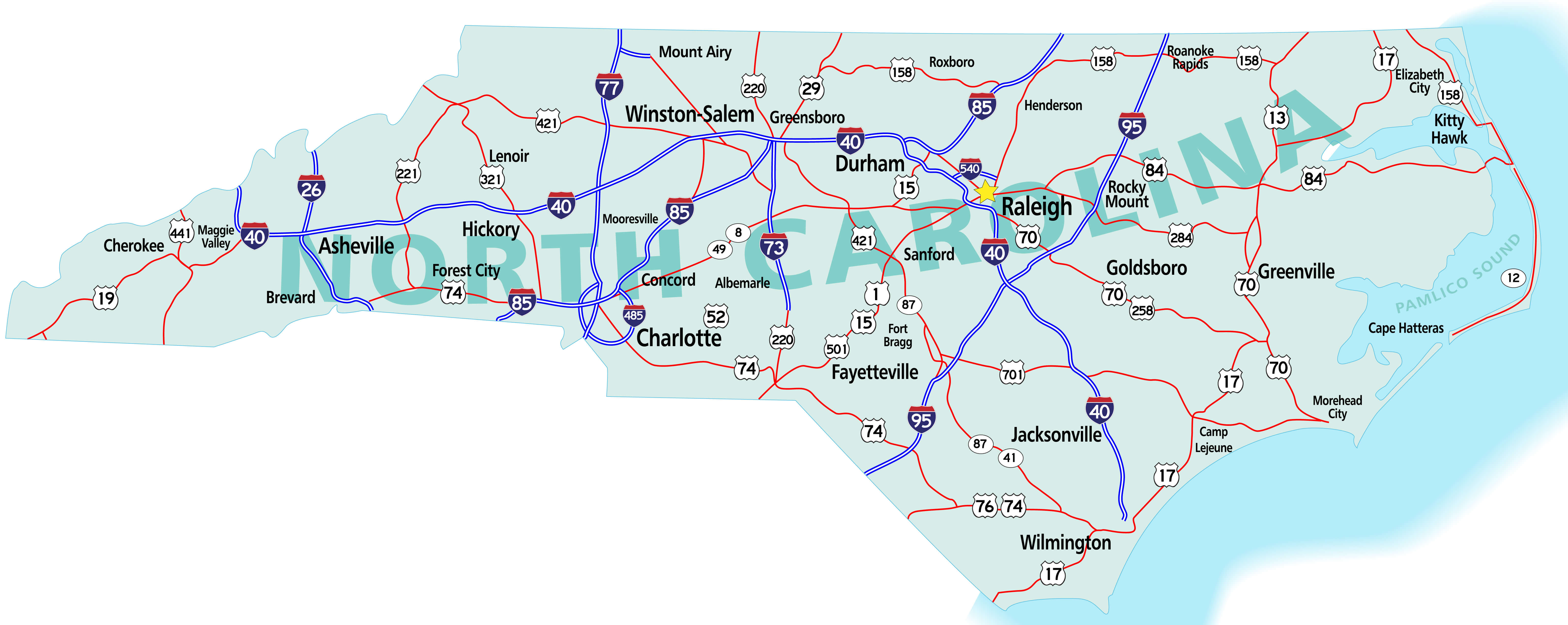 North Carolina cities road map