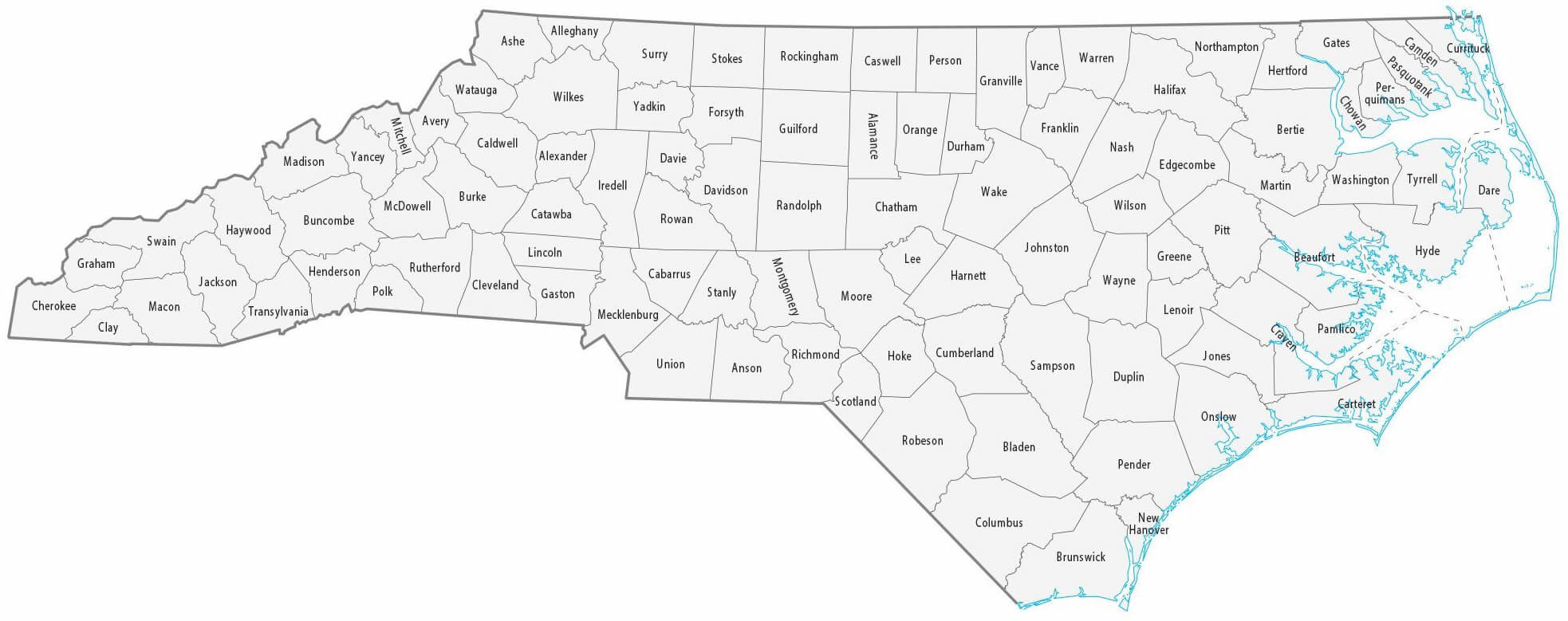 North Carolina county map