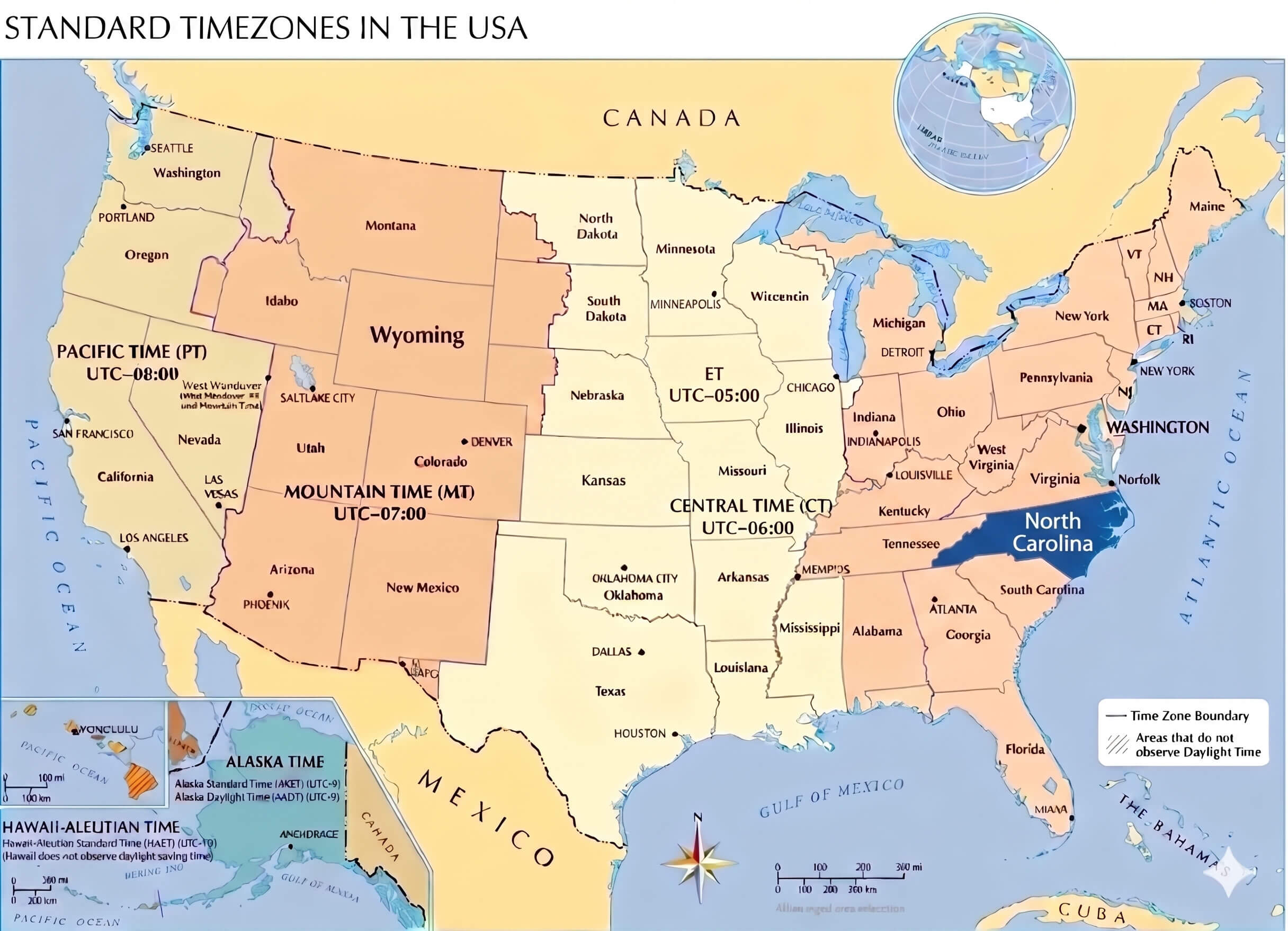 North Carolina time zone map
