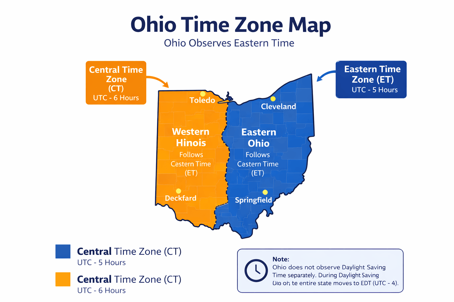 Ohio time zone map infographic