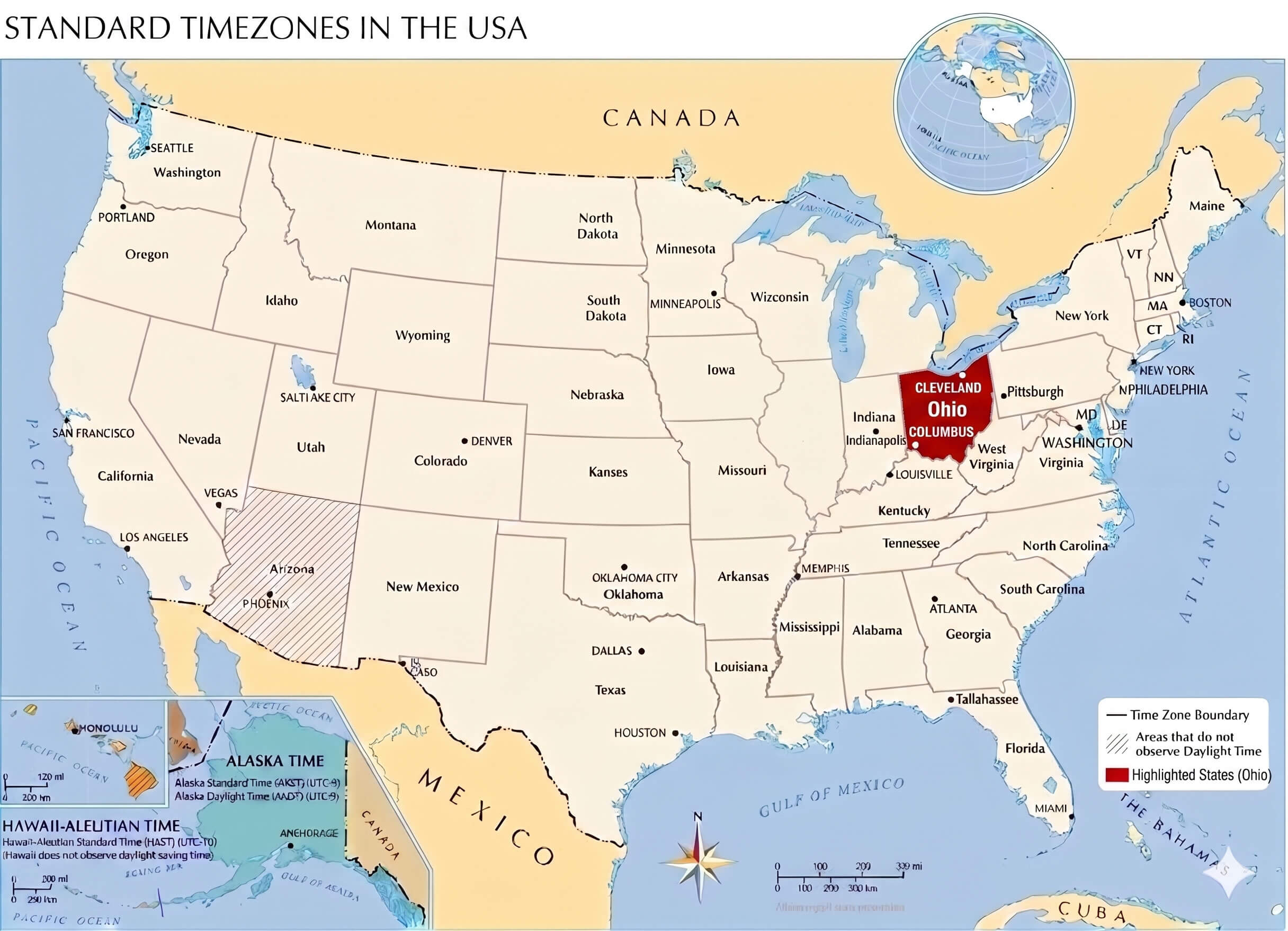 Ohio time zone map