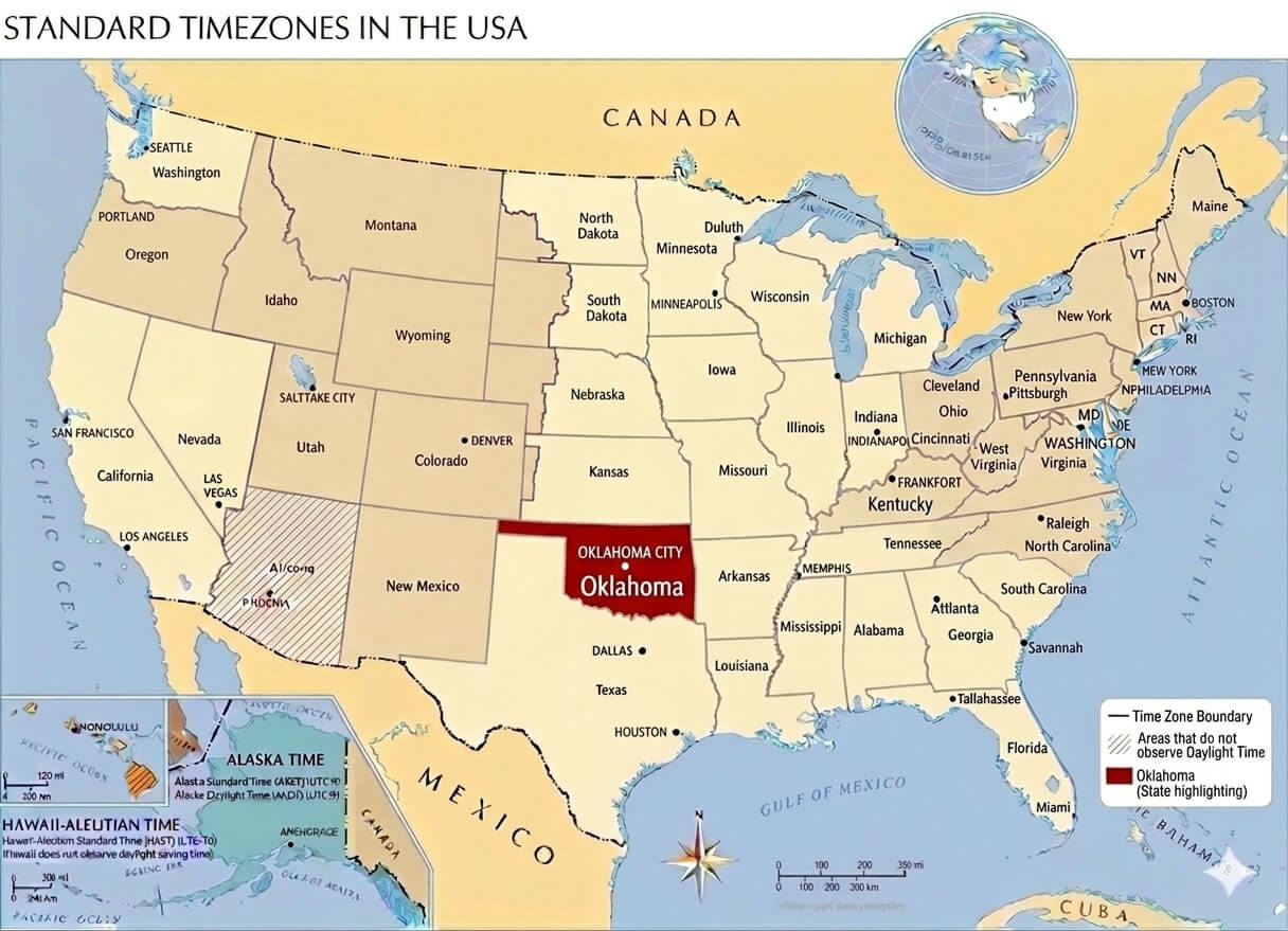 Oklahoma time zone map