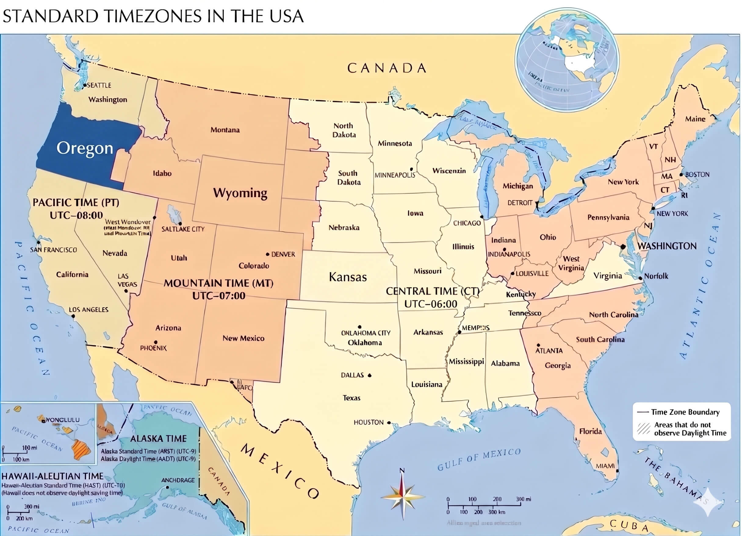 Oregon time zone map