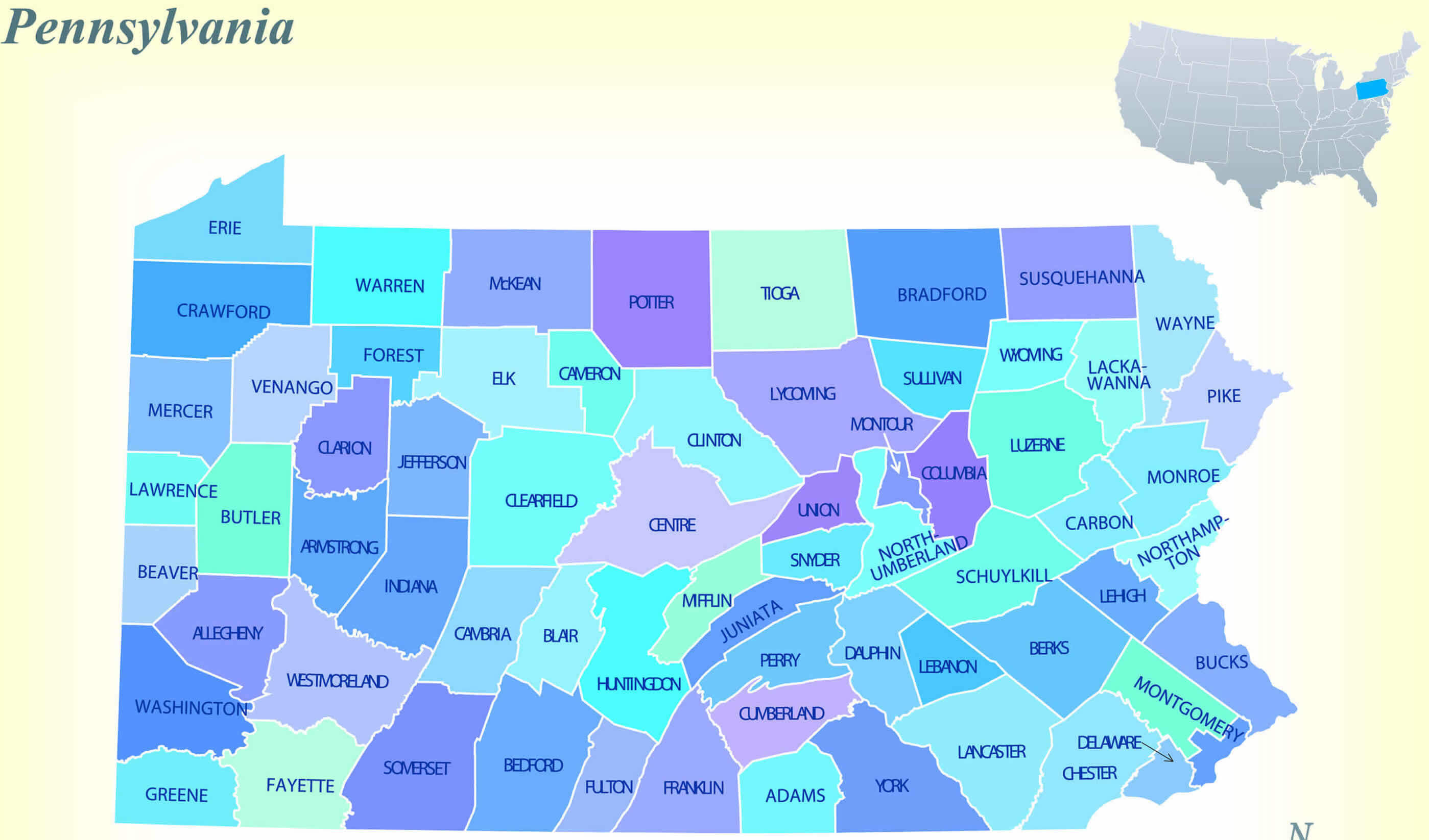 Pennsylvania cities counties map