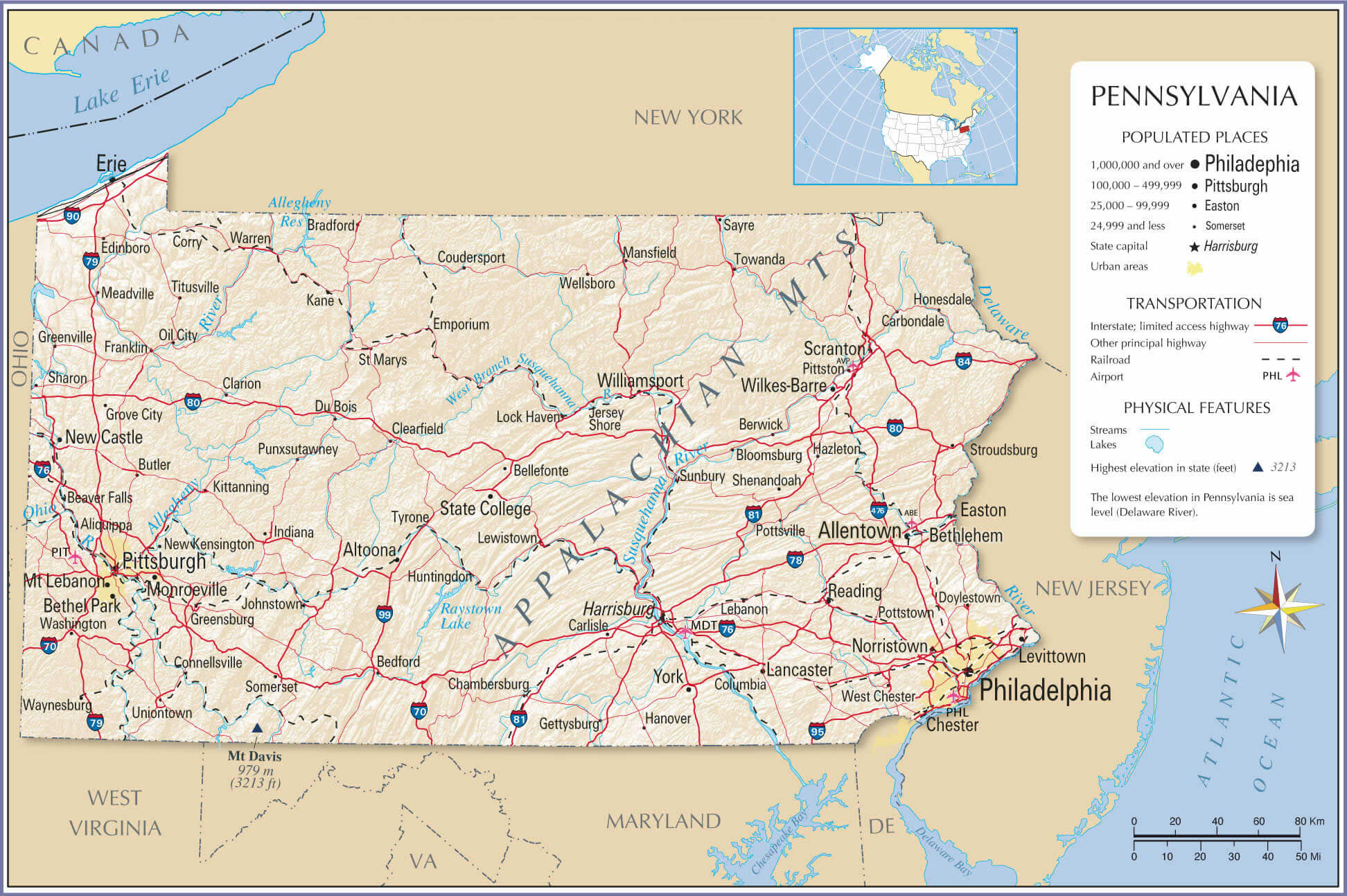 Pennsylvania cities population map