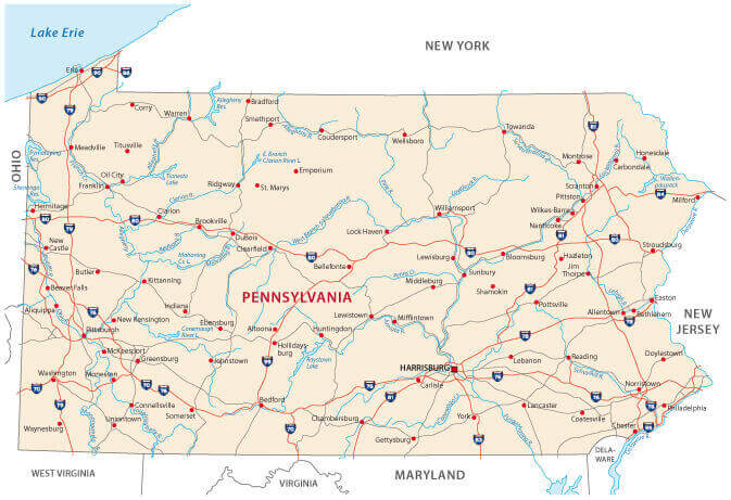 Pennsylvania cities road map