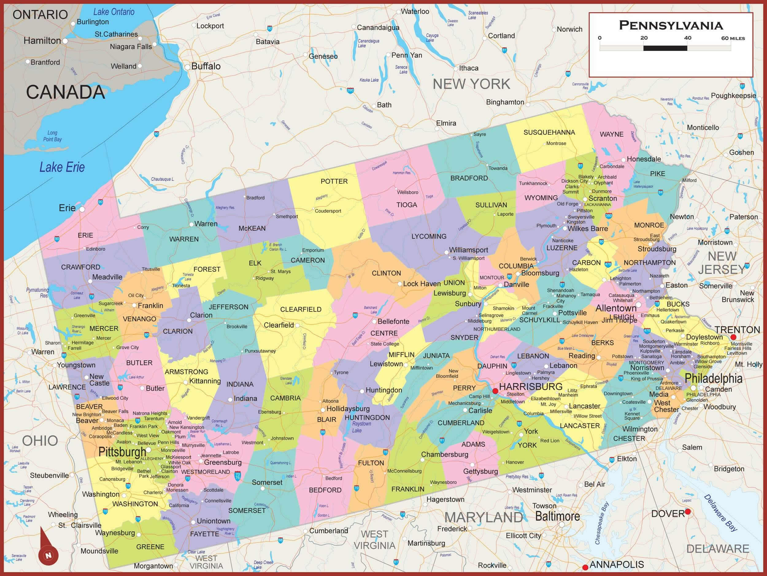 Pennsylvania Cities Map 26 Pennsylvania counties map