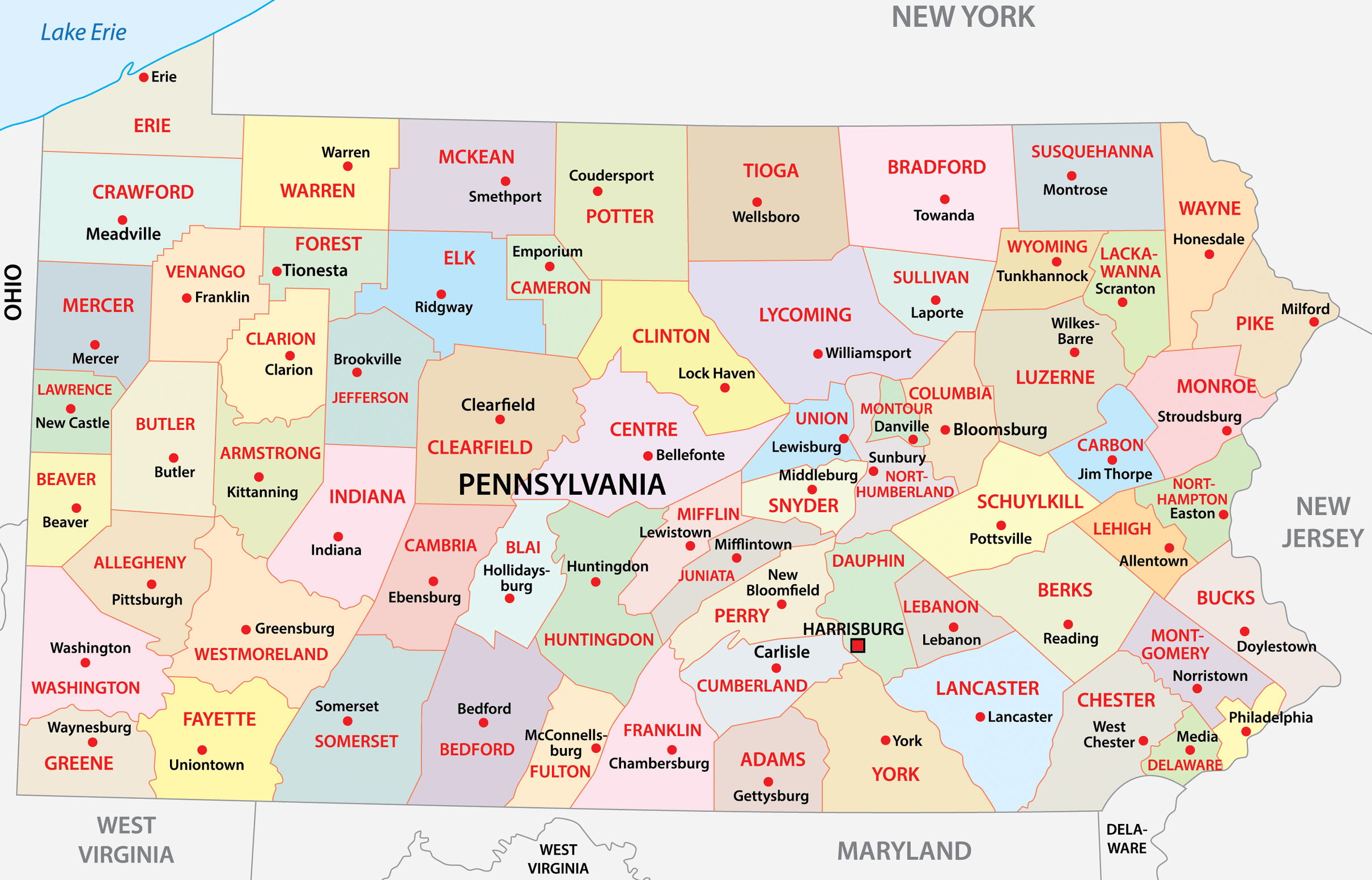 Pennsylvania counties map