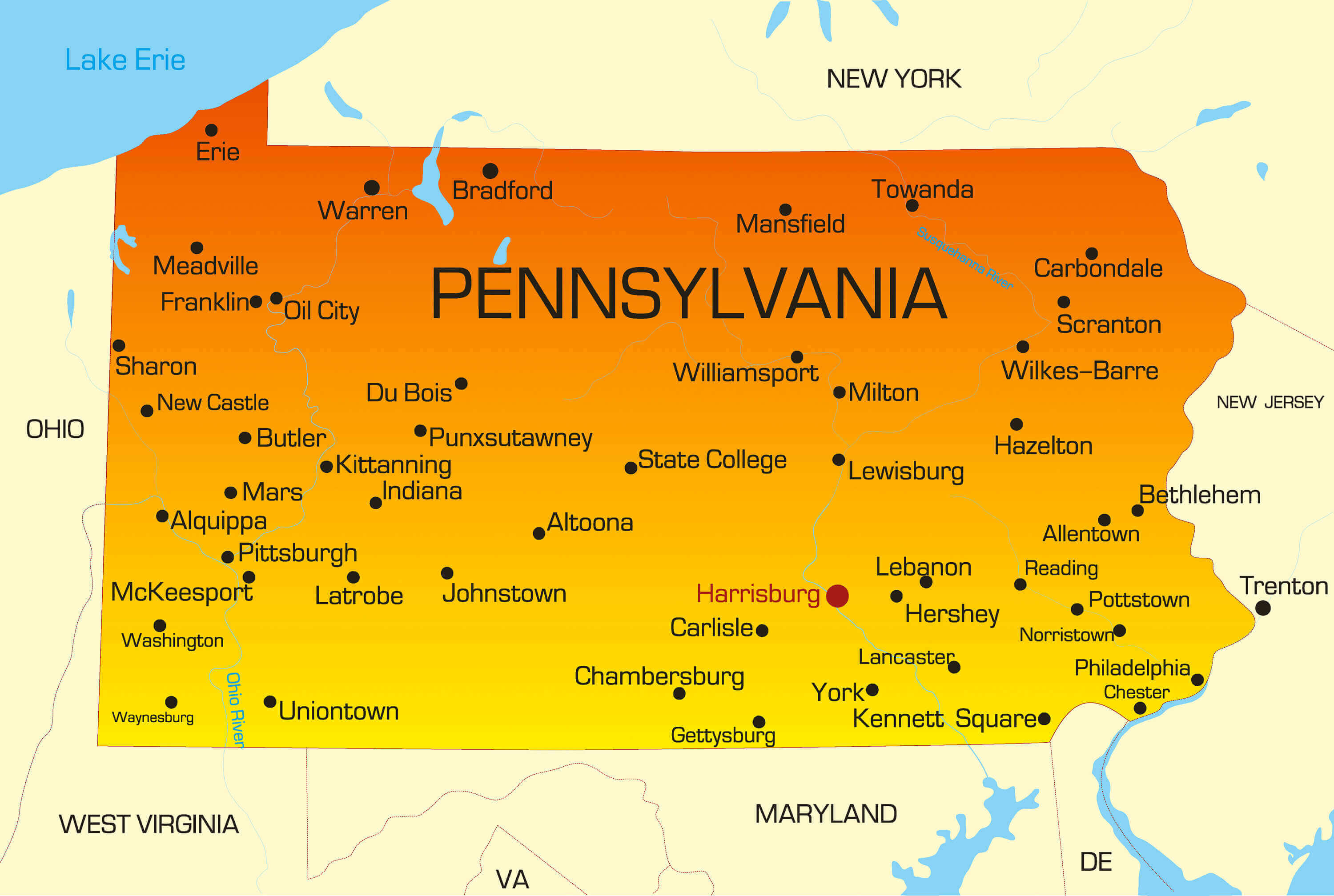 Pennsylvania major cities map
