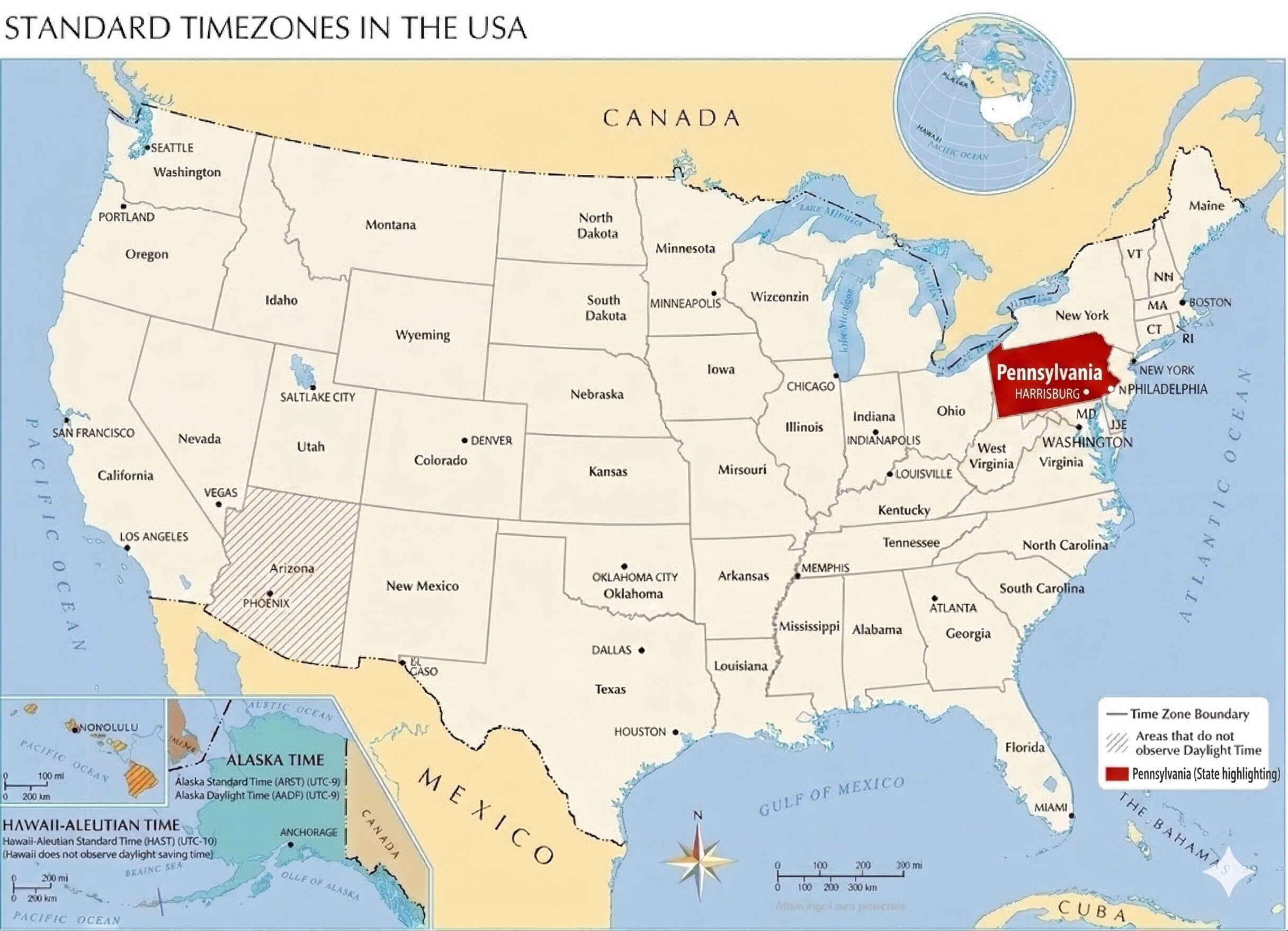 Pennsylvania time zone map