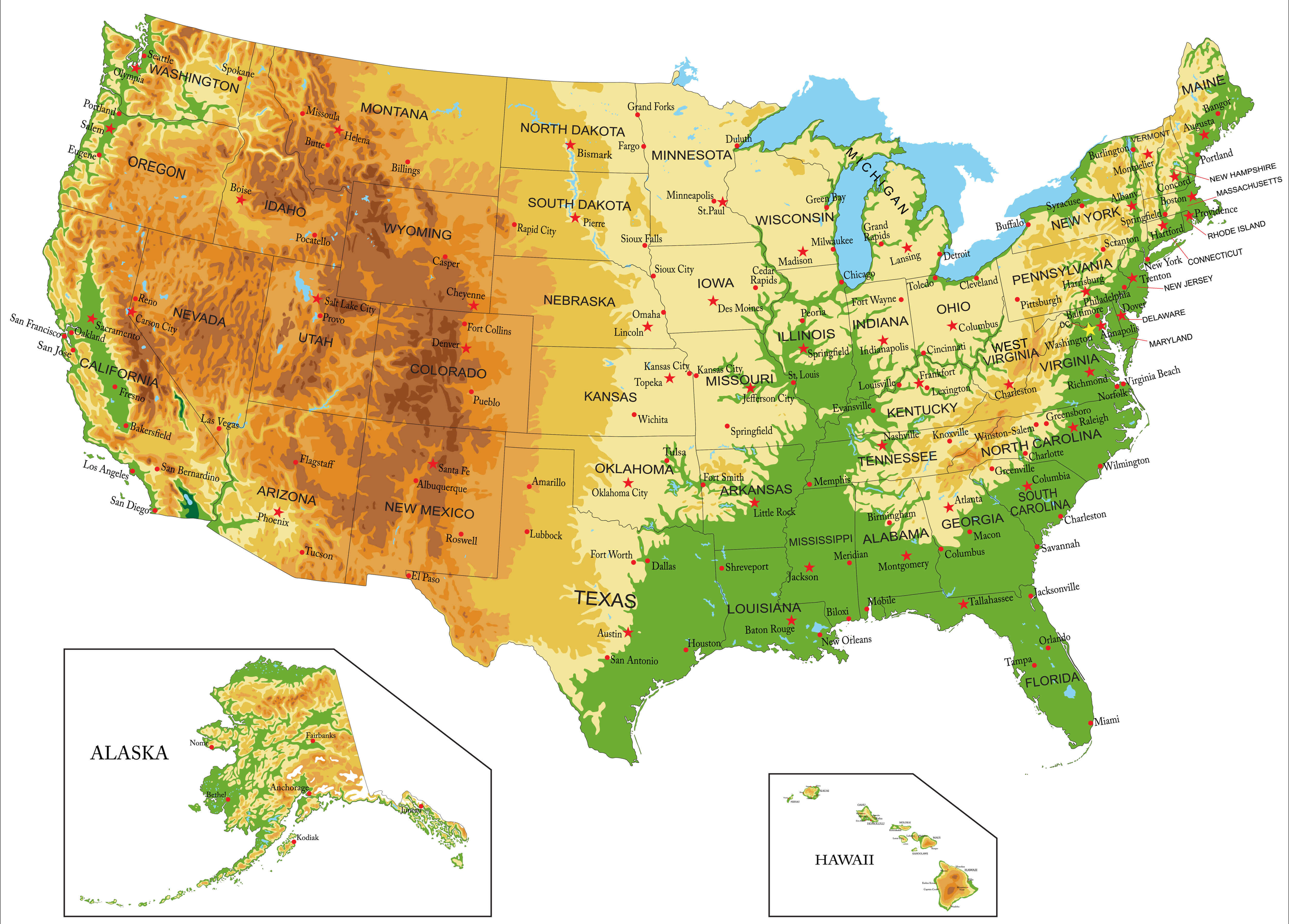 Physical map of United States