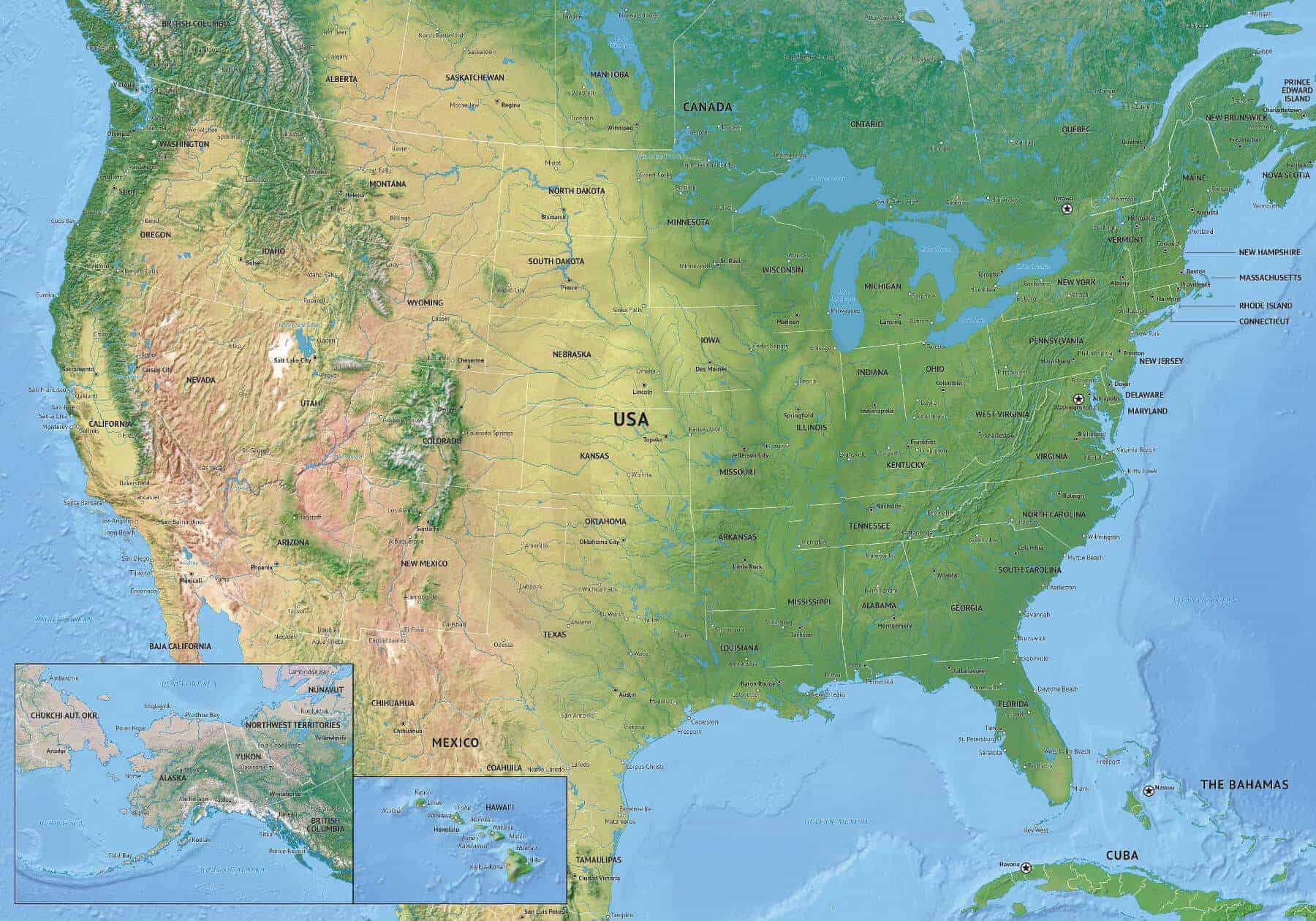 Physical vector map of United States of America