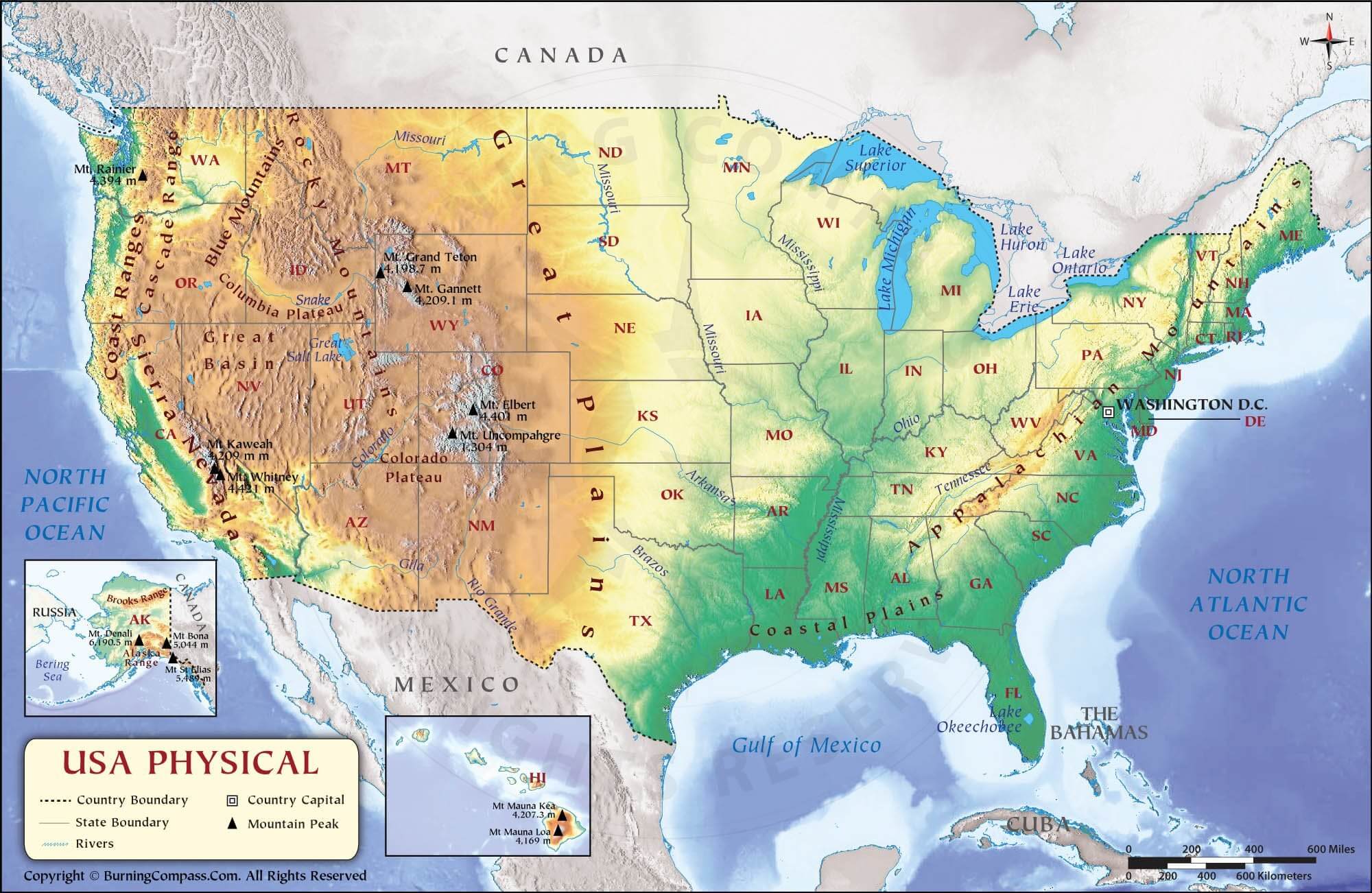 United States of America physical map
