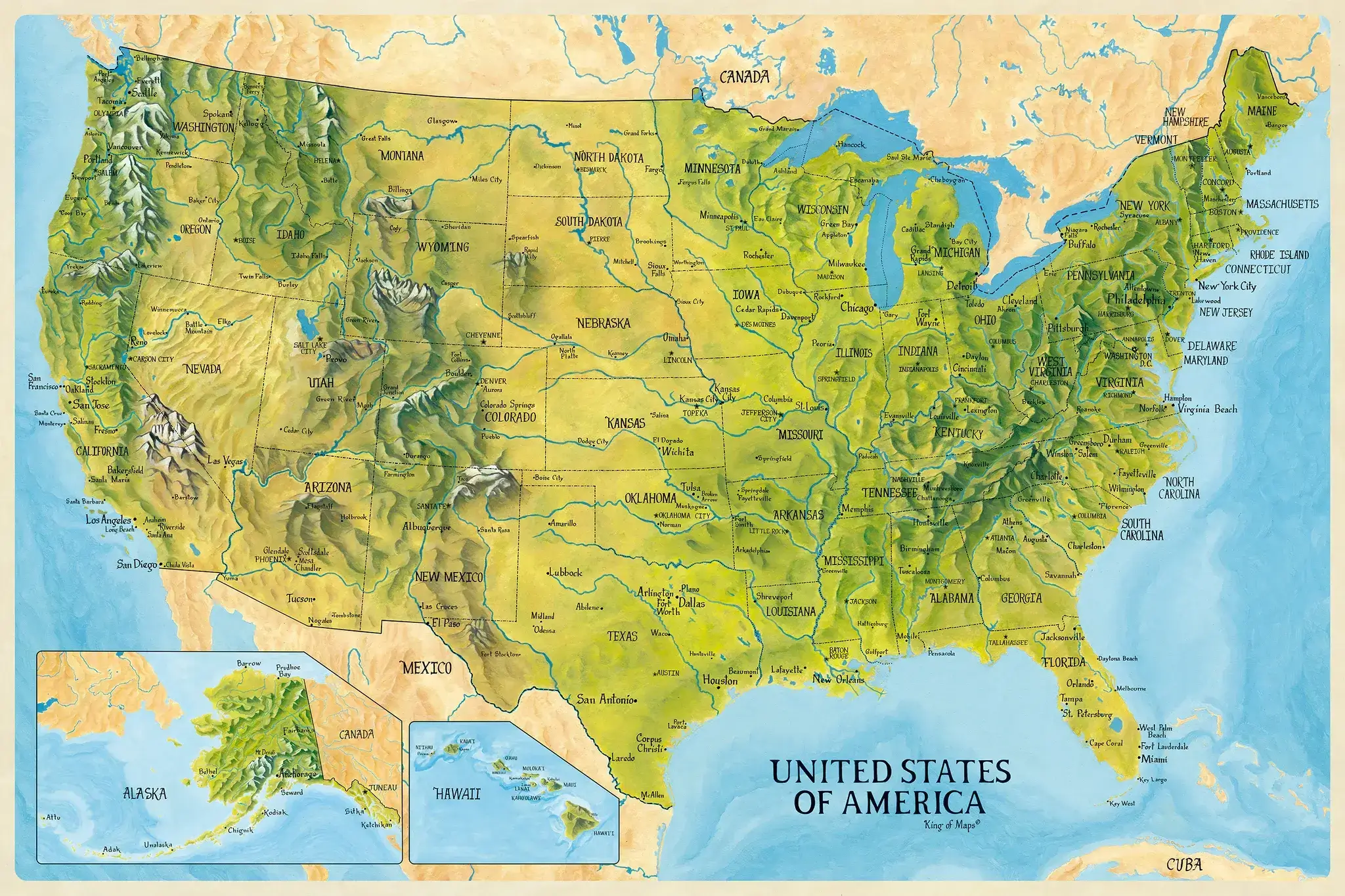 United States physical and terrain map
