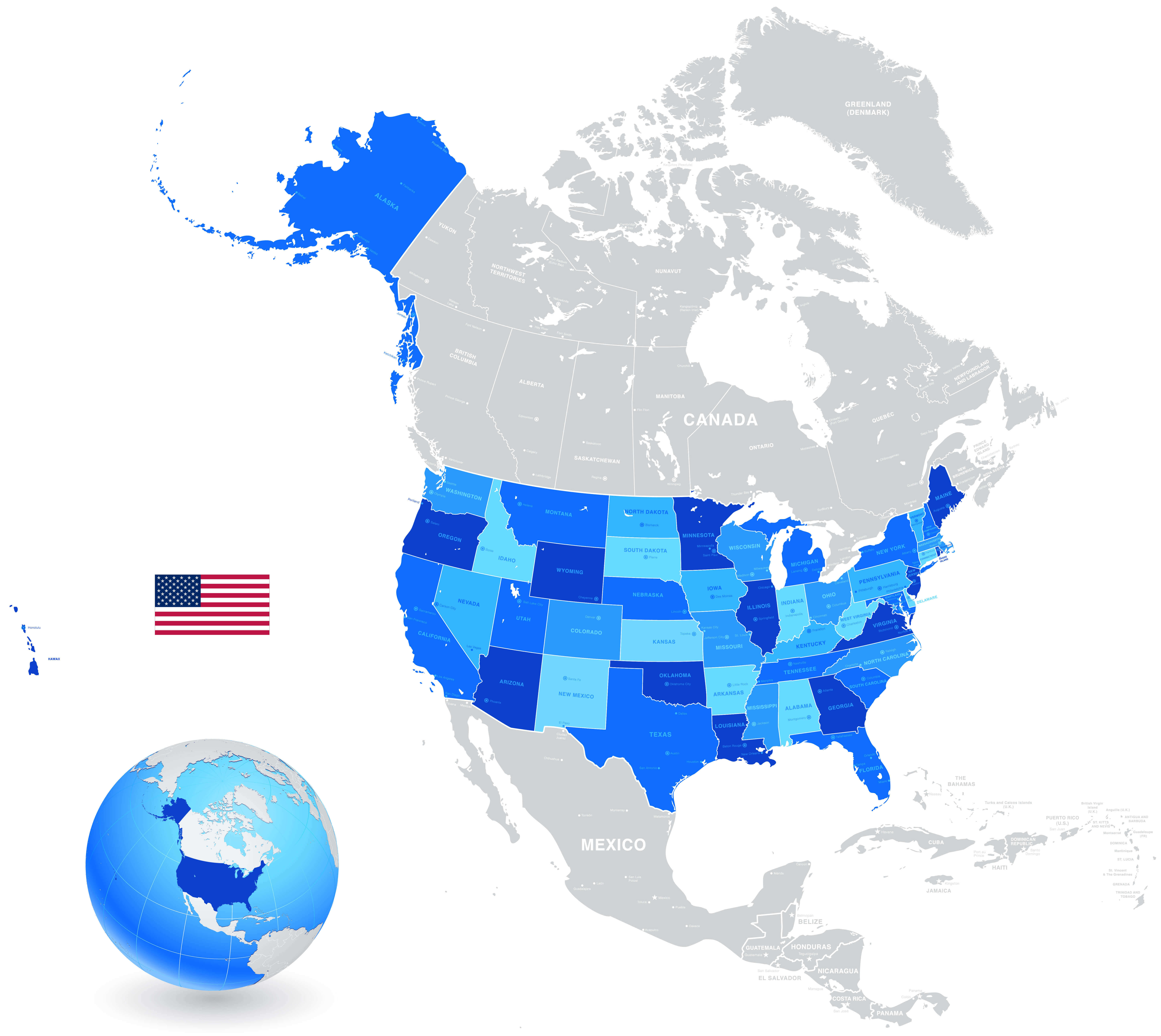 Political map of the United States with United States