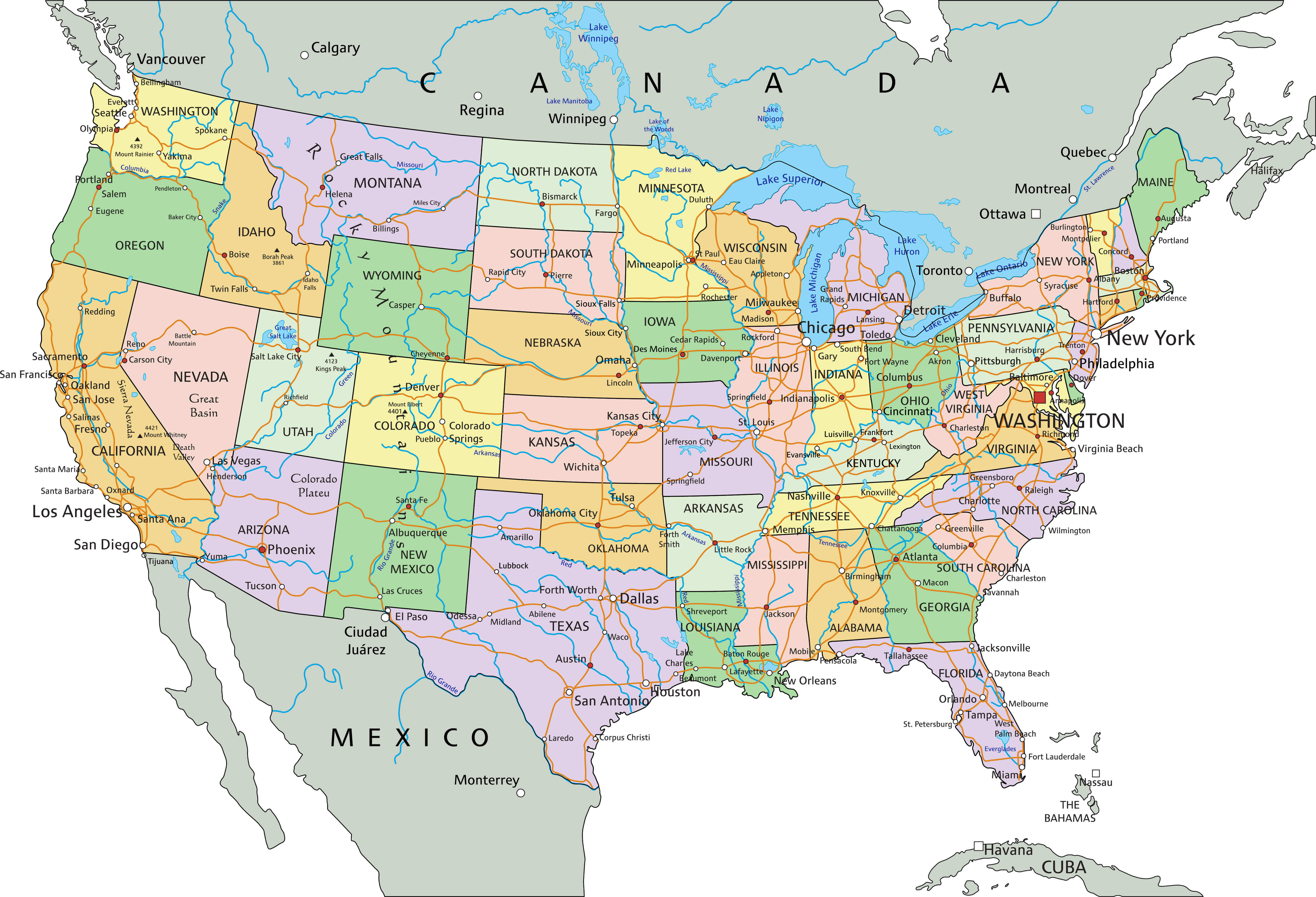 Political map of the United States