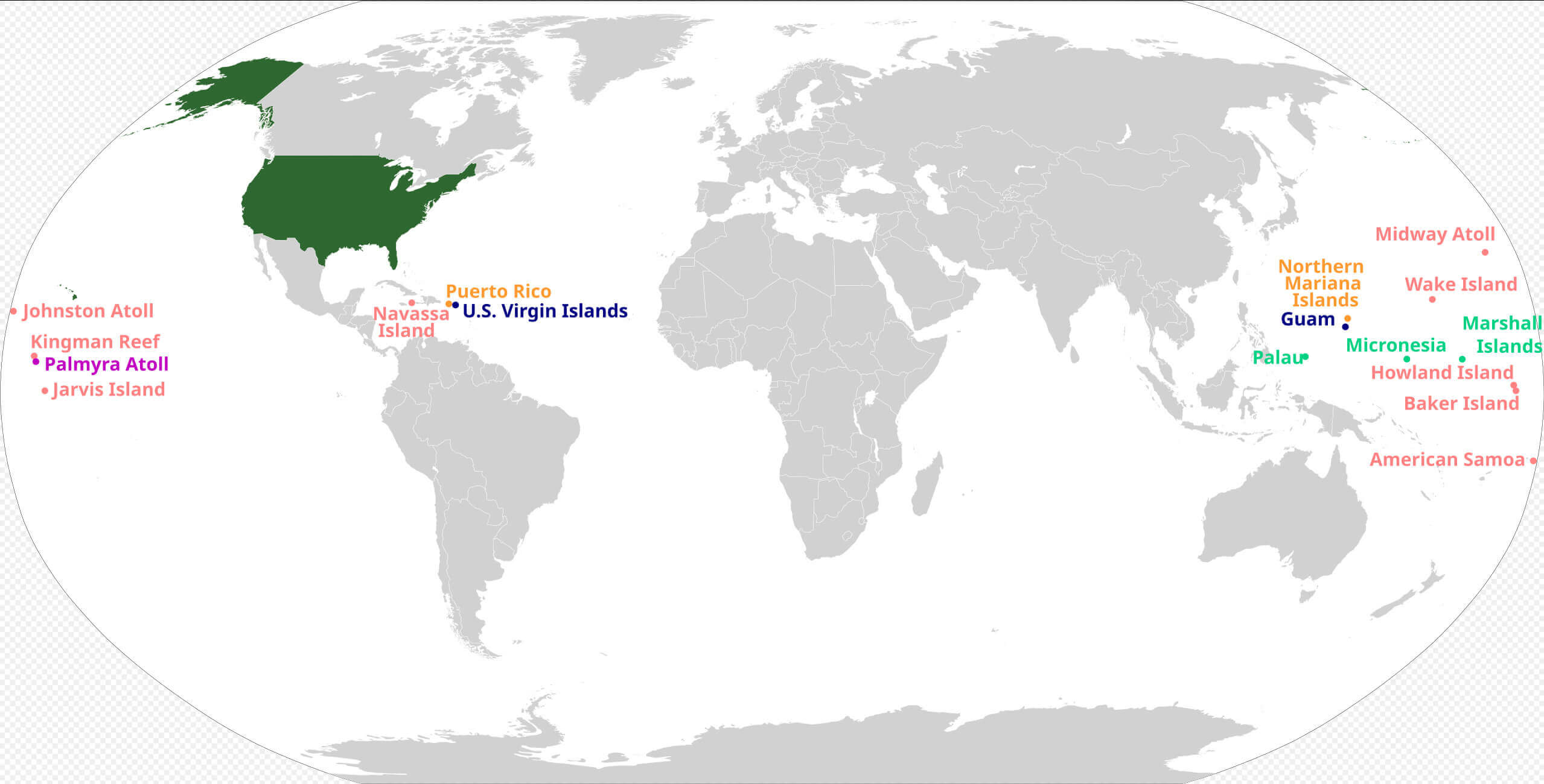 United States territories map around the World