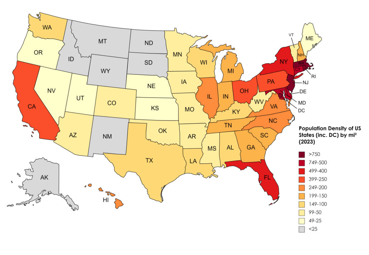 US Population Map Guide Of The World Population Density Of US States Map 2023