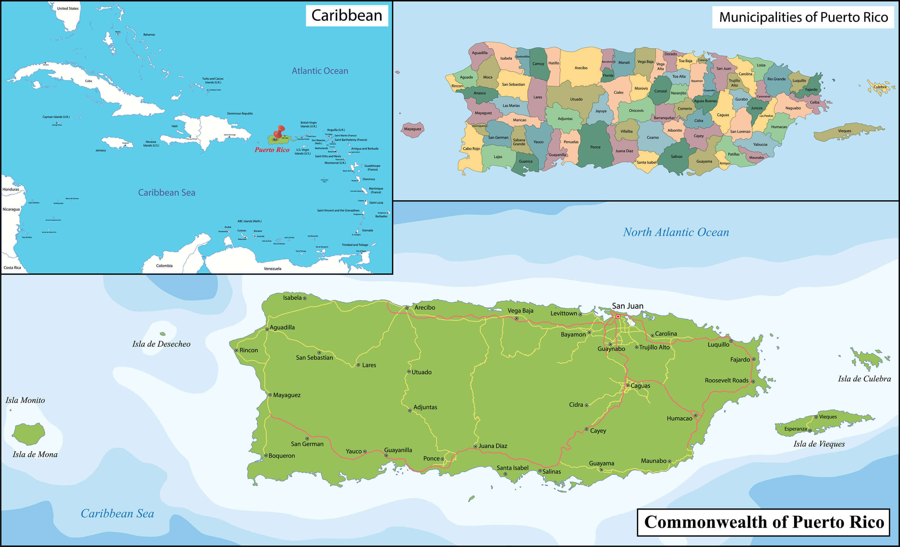 Caribbean Islands and Puerto Rico map