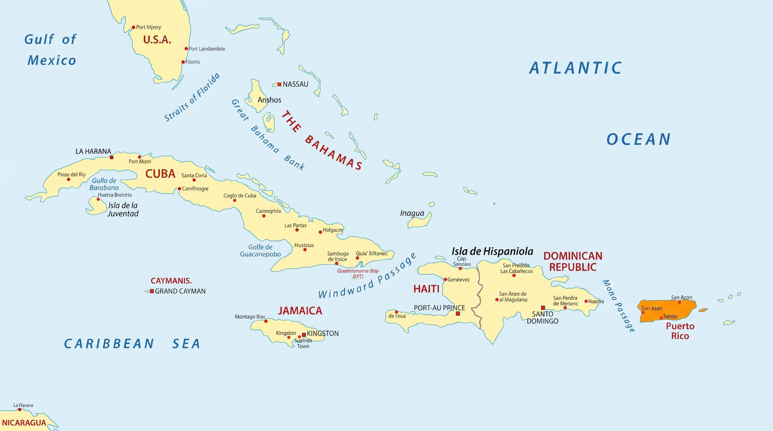 Caribbean Islands political map detailed