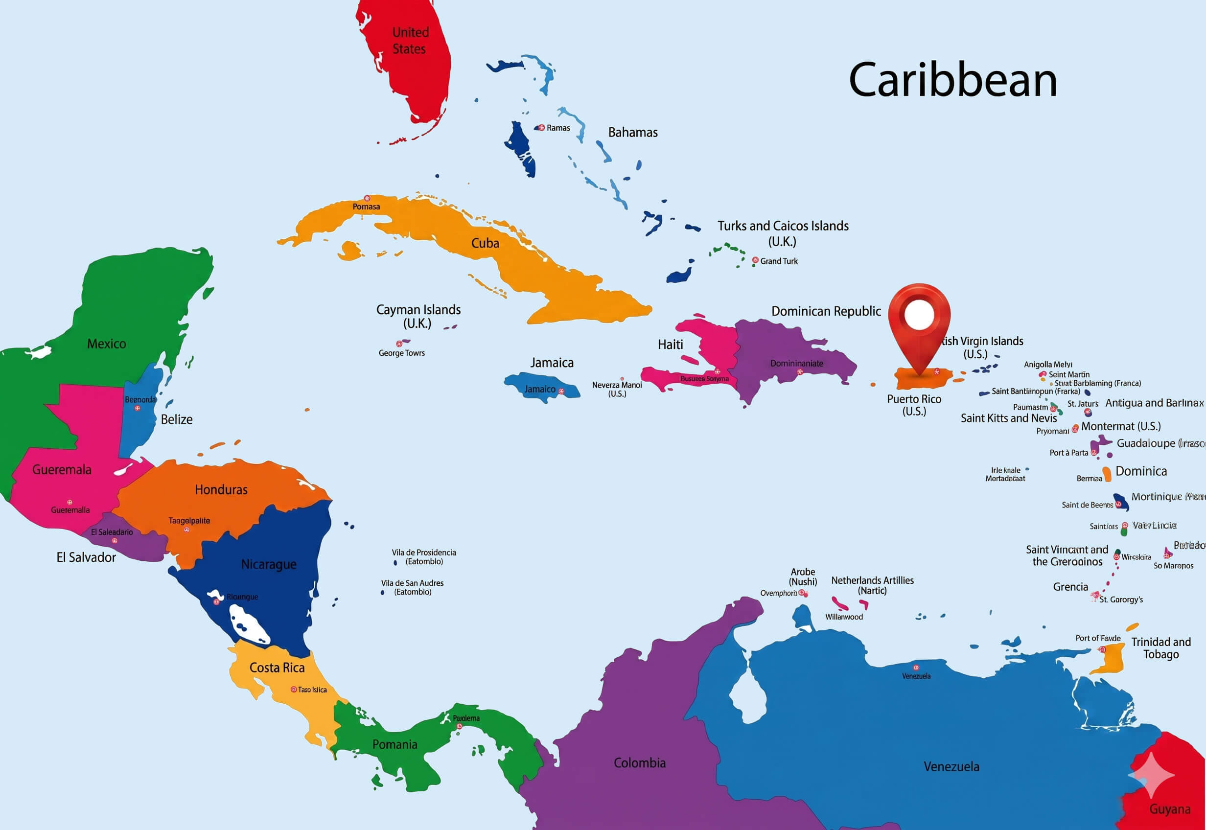 Puerto Rico and Caribbean political map