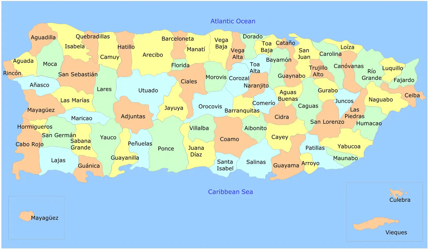 Puerto Rico political map with administrative regions