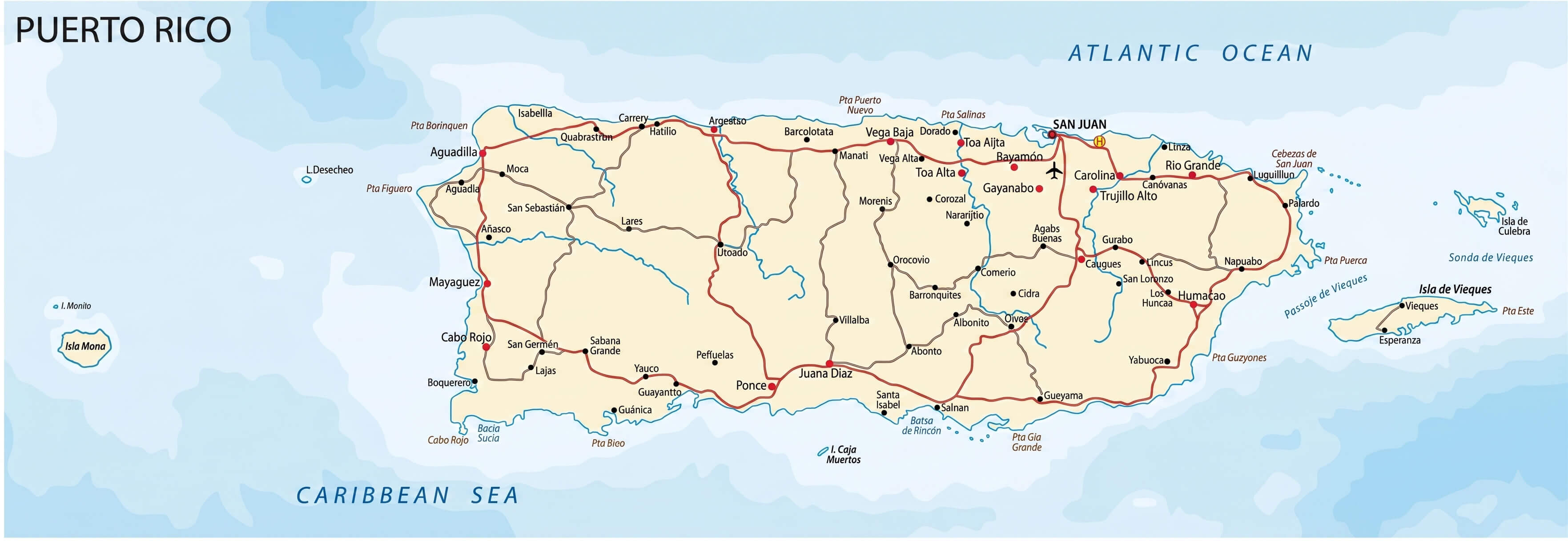 Puerto Rico road map cities and highways