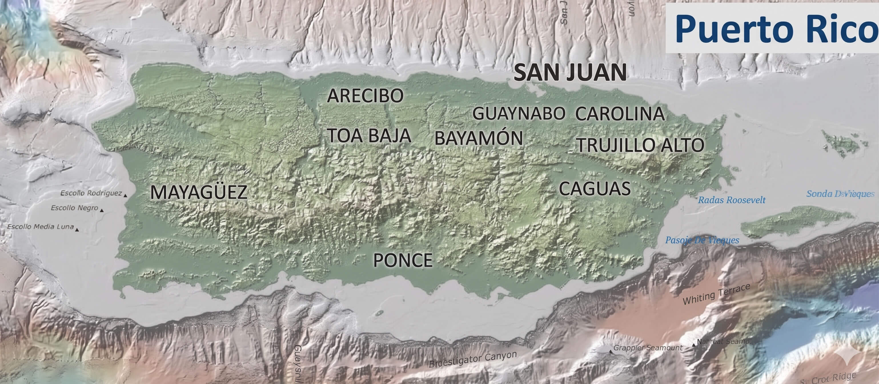 Puerto Rico terrain relief map topography