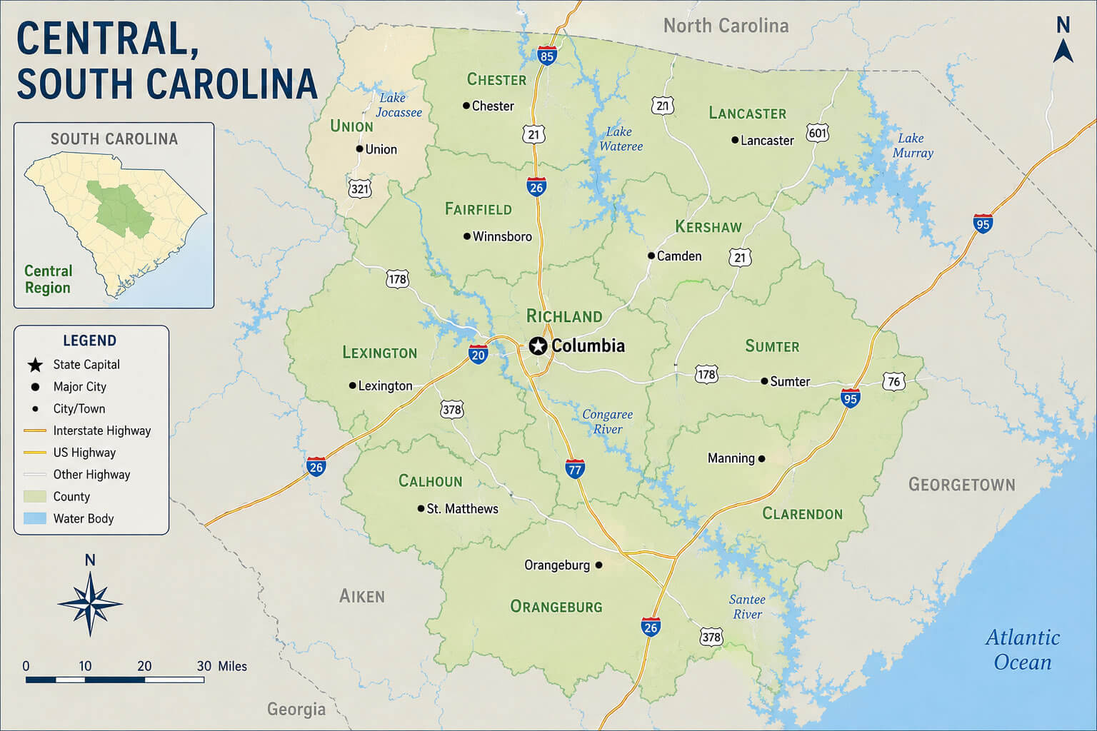 Central, South Carolina Location Map