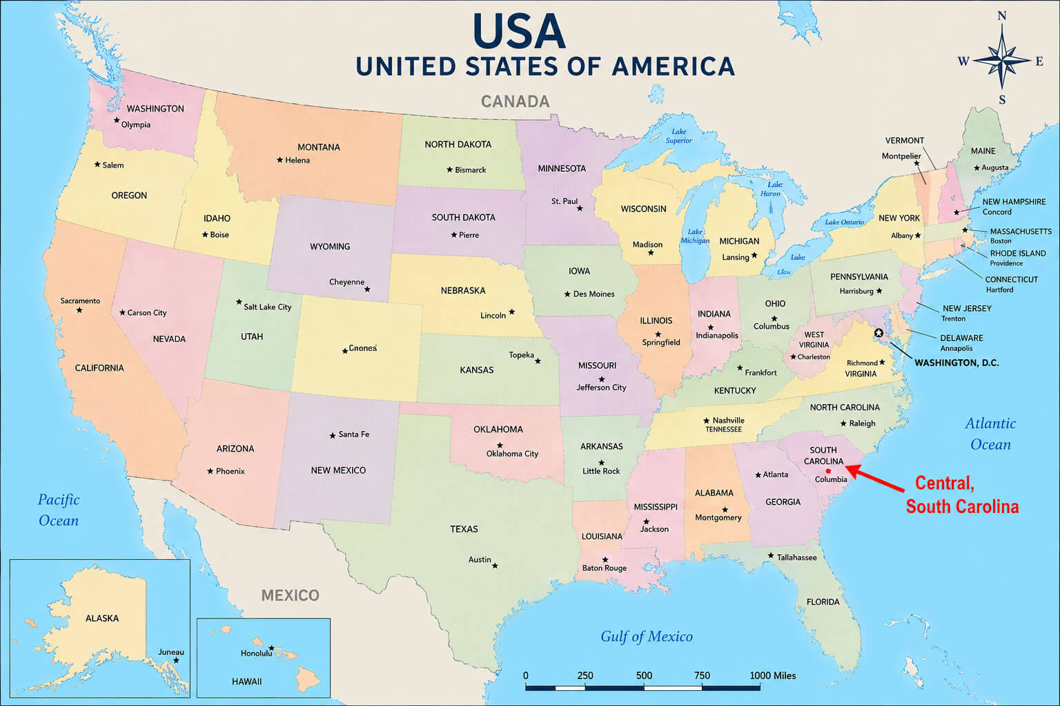 South Carolina Location in USA Map