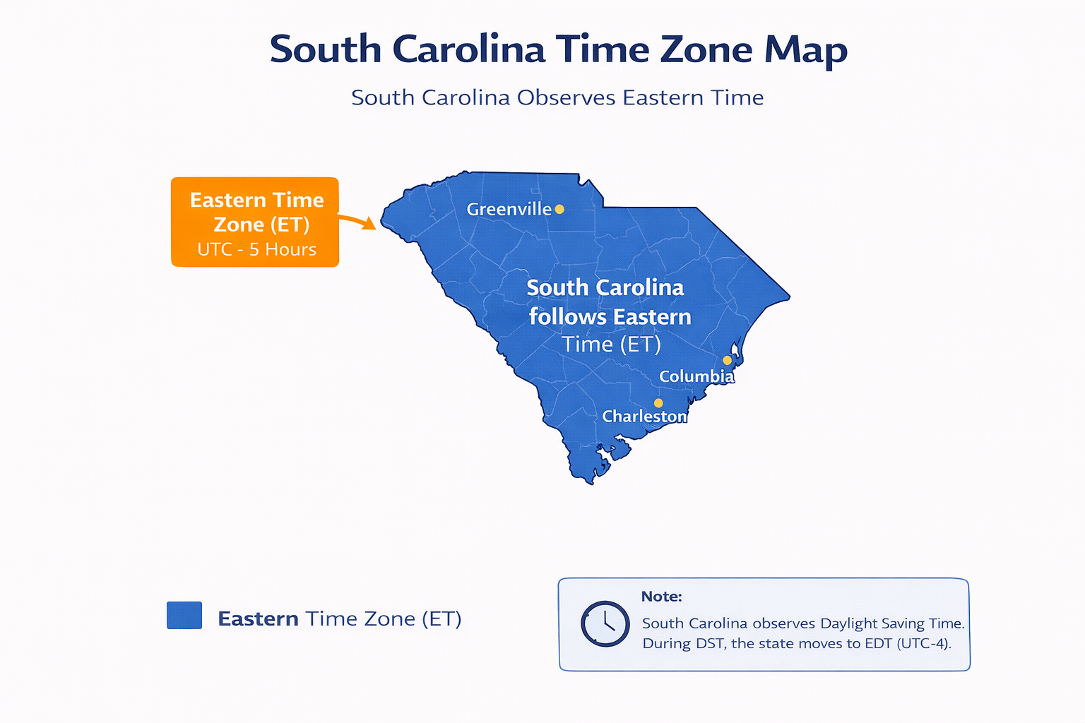 South Carolina time zone map infographic