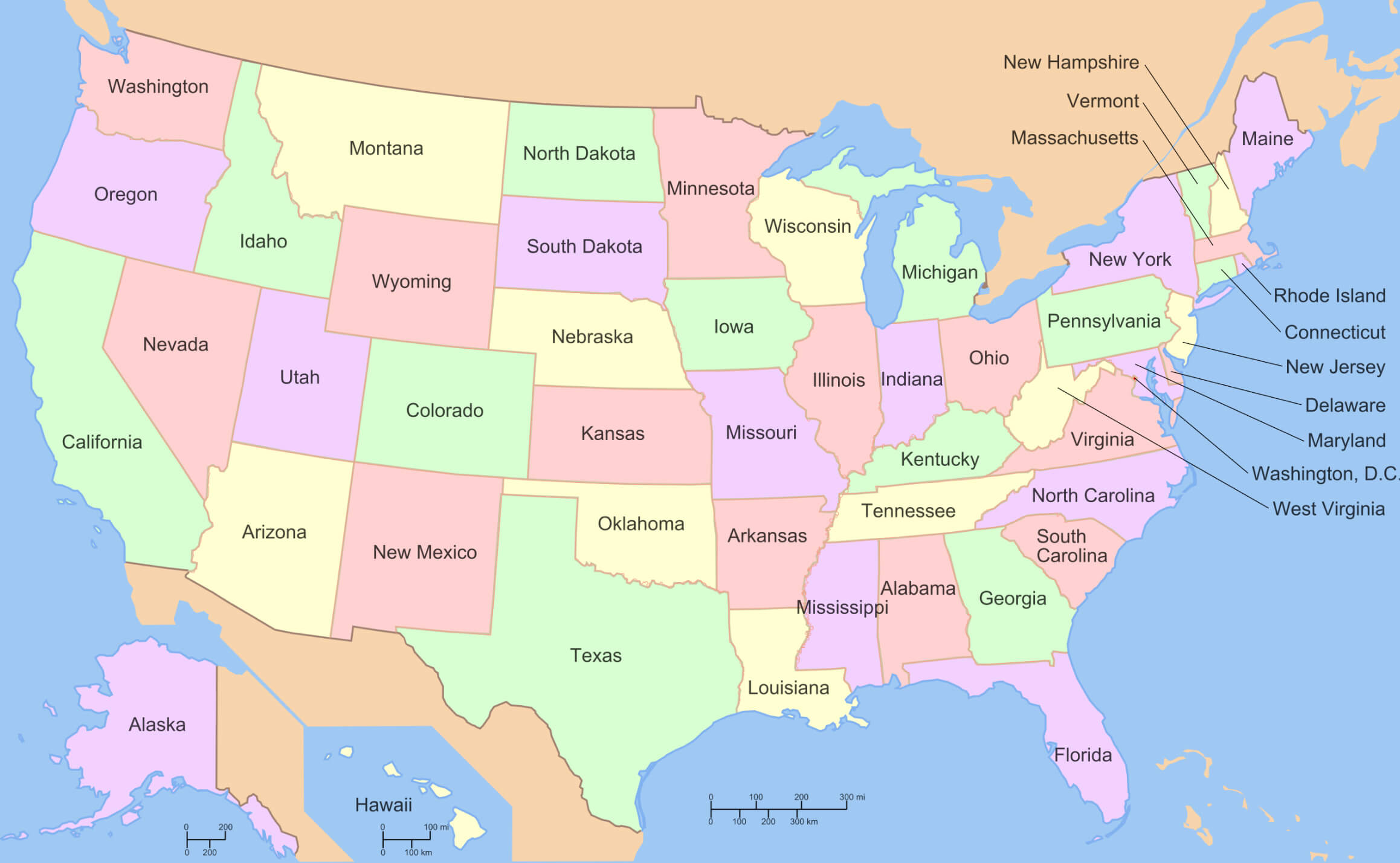 United States 50 federal states map