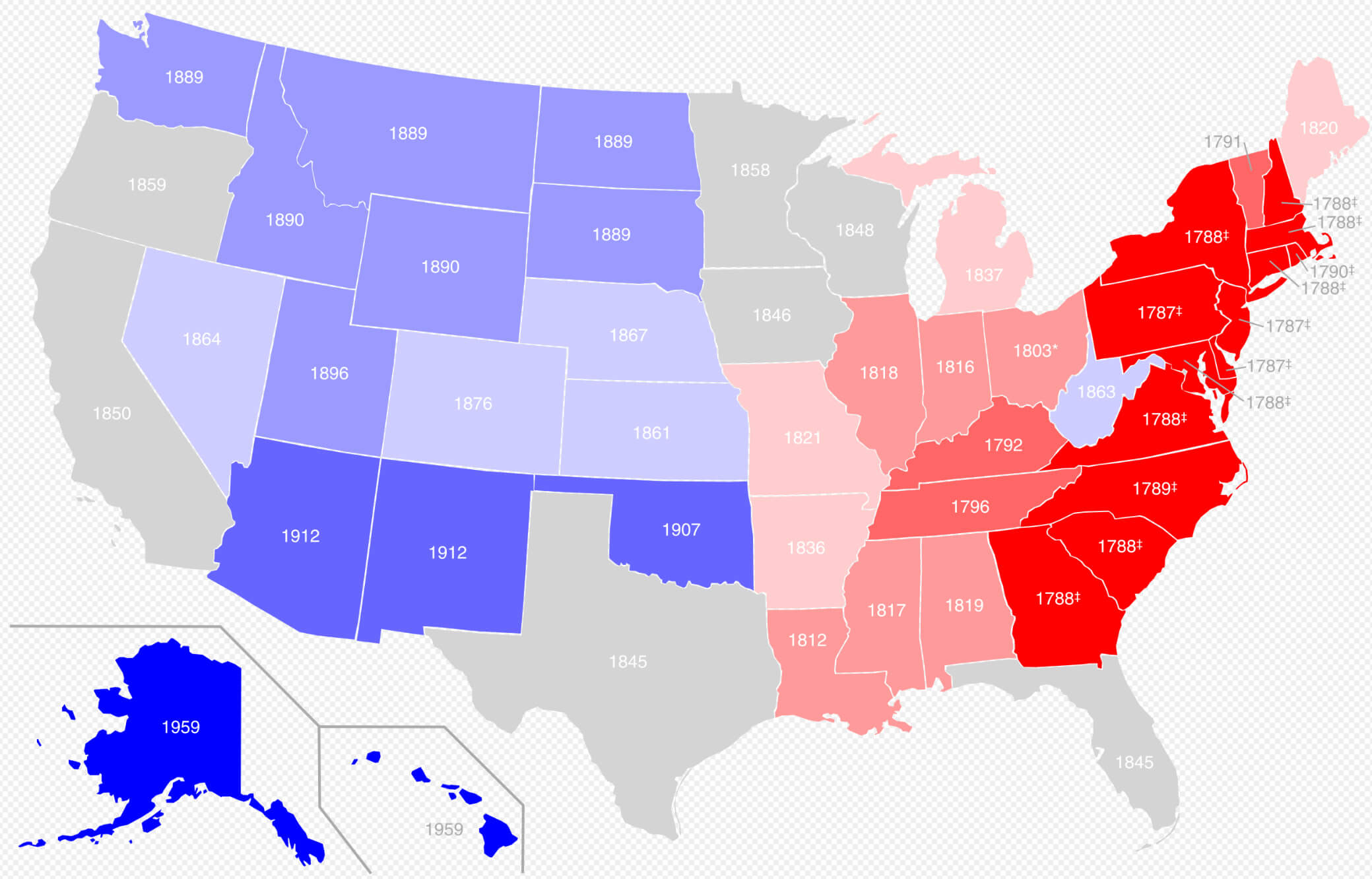 United States by date of statehood map