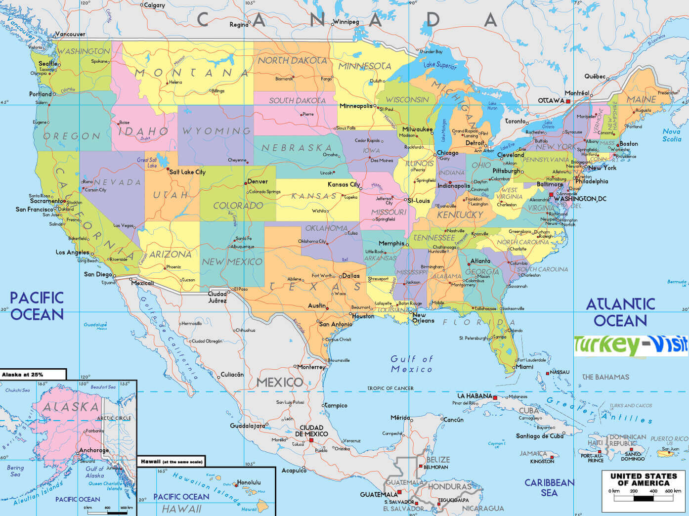 United States map with states