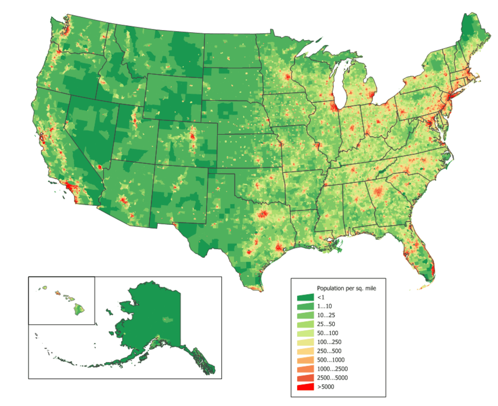 United States population map by states