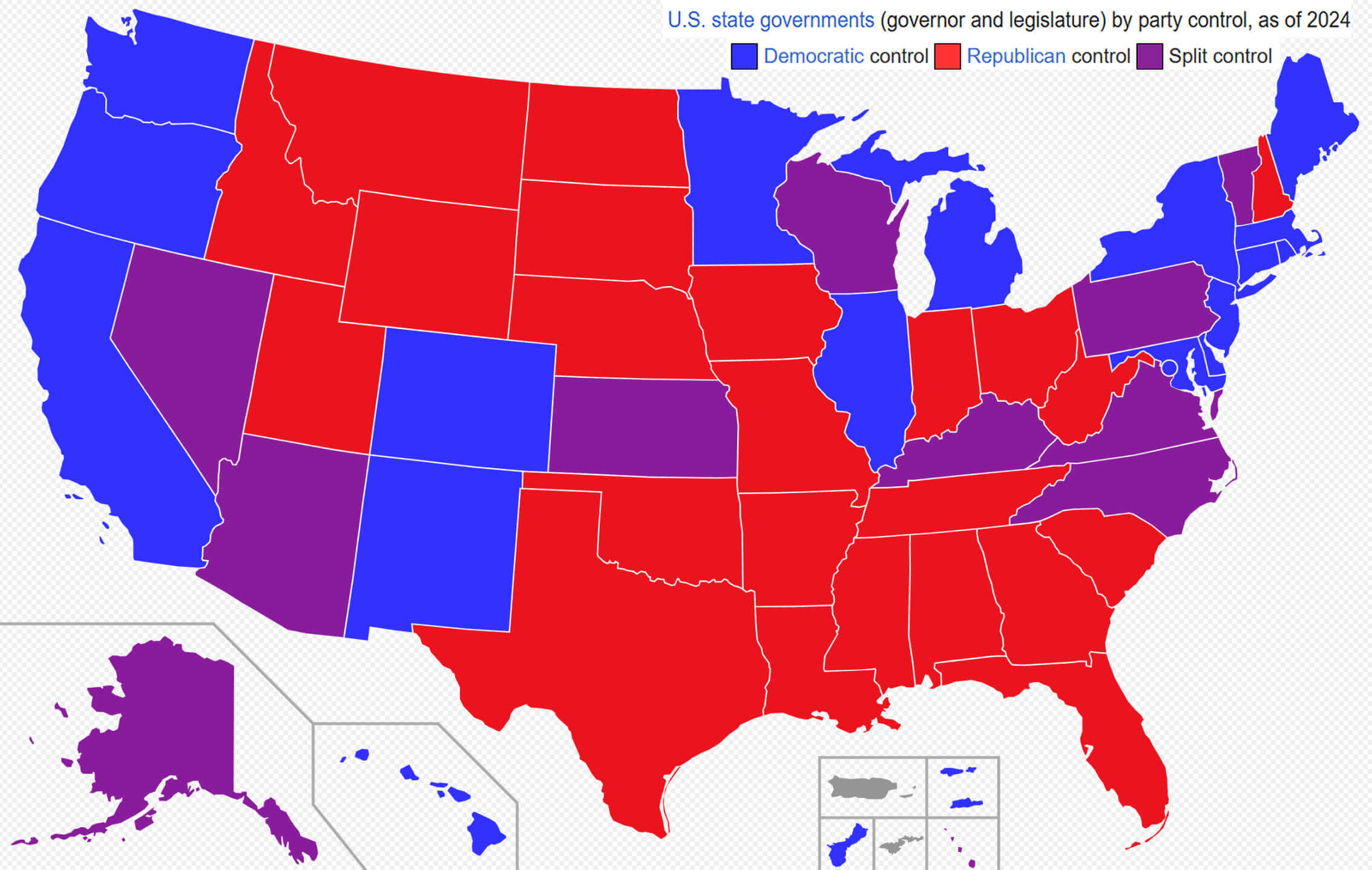 United States state government by party control