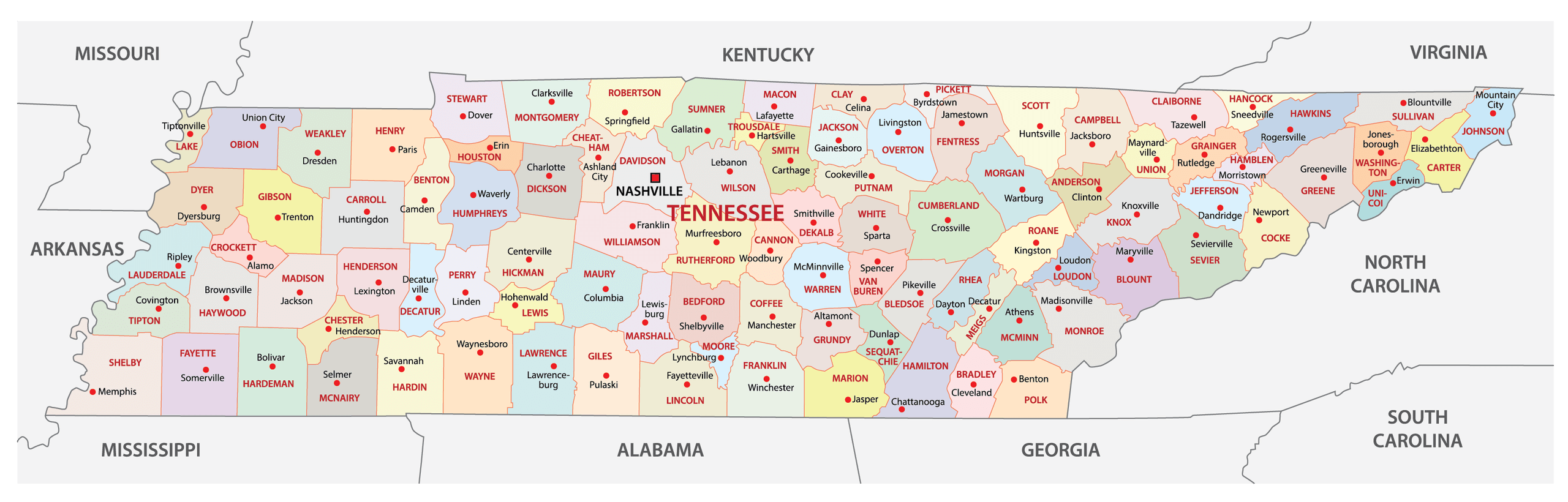 Tennessee counties map