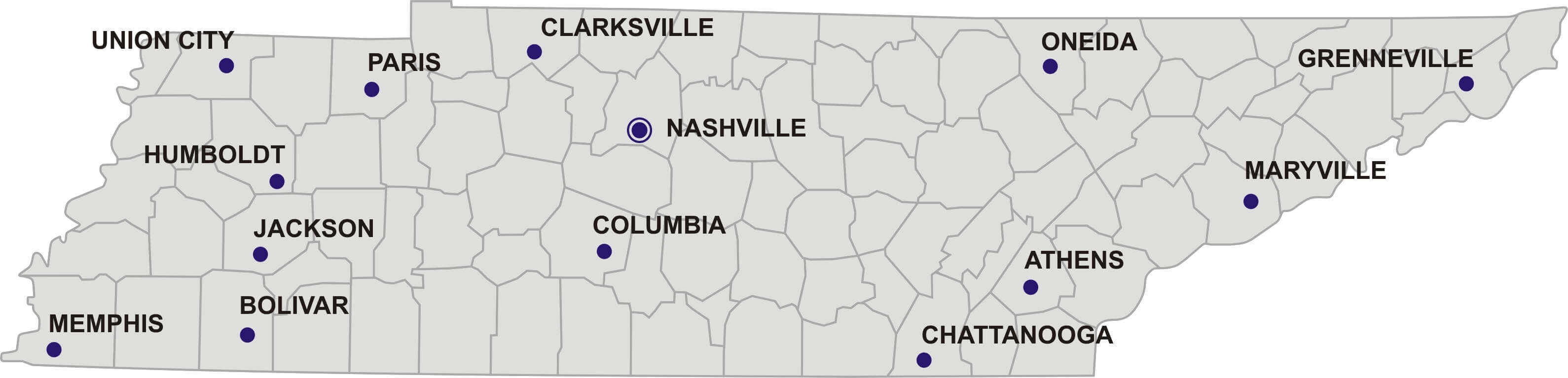 Tennessee major cities map