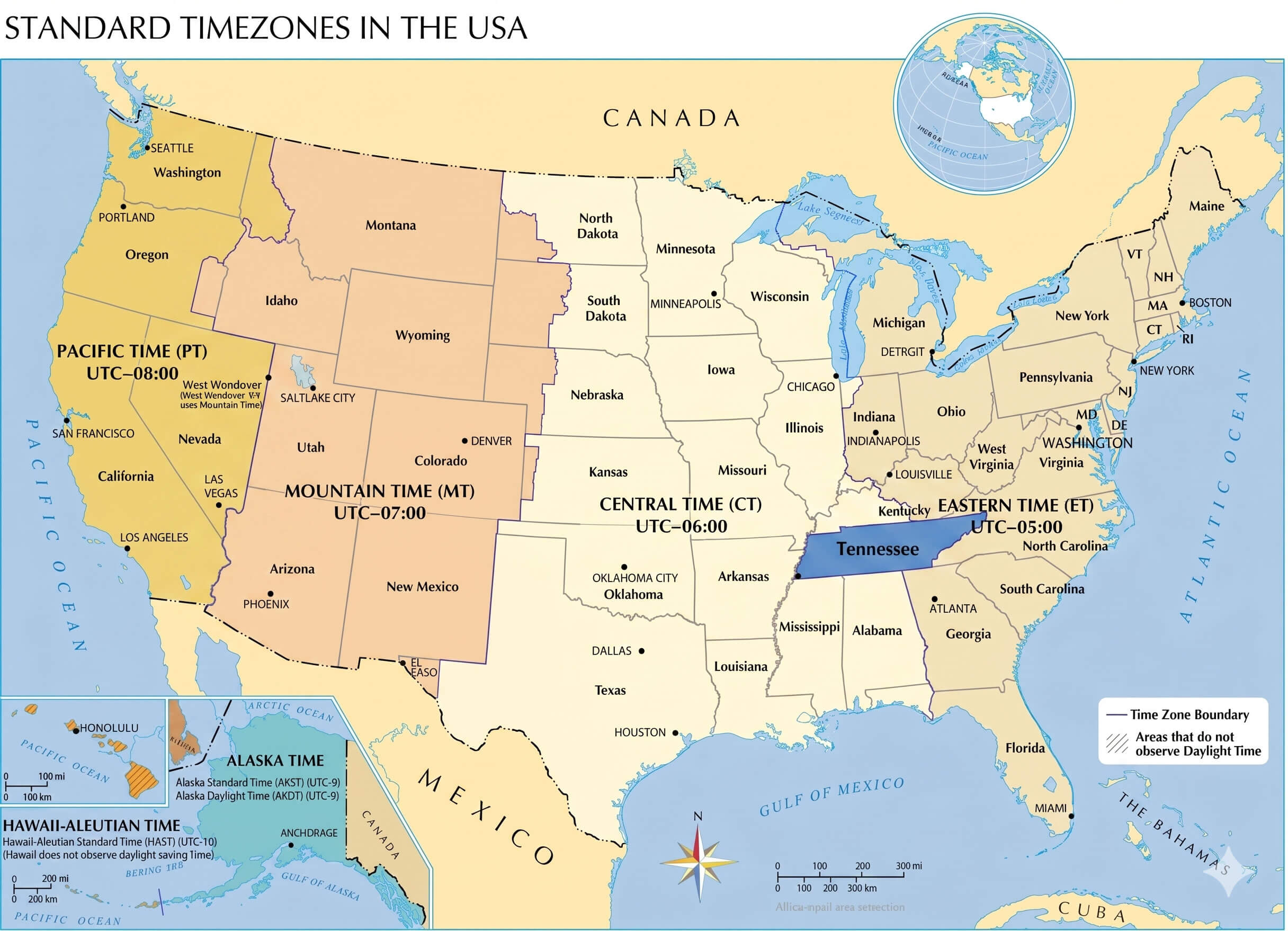 Tennessee time zone map
