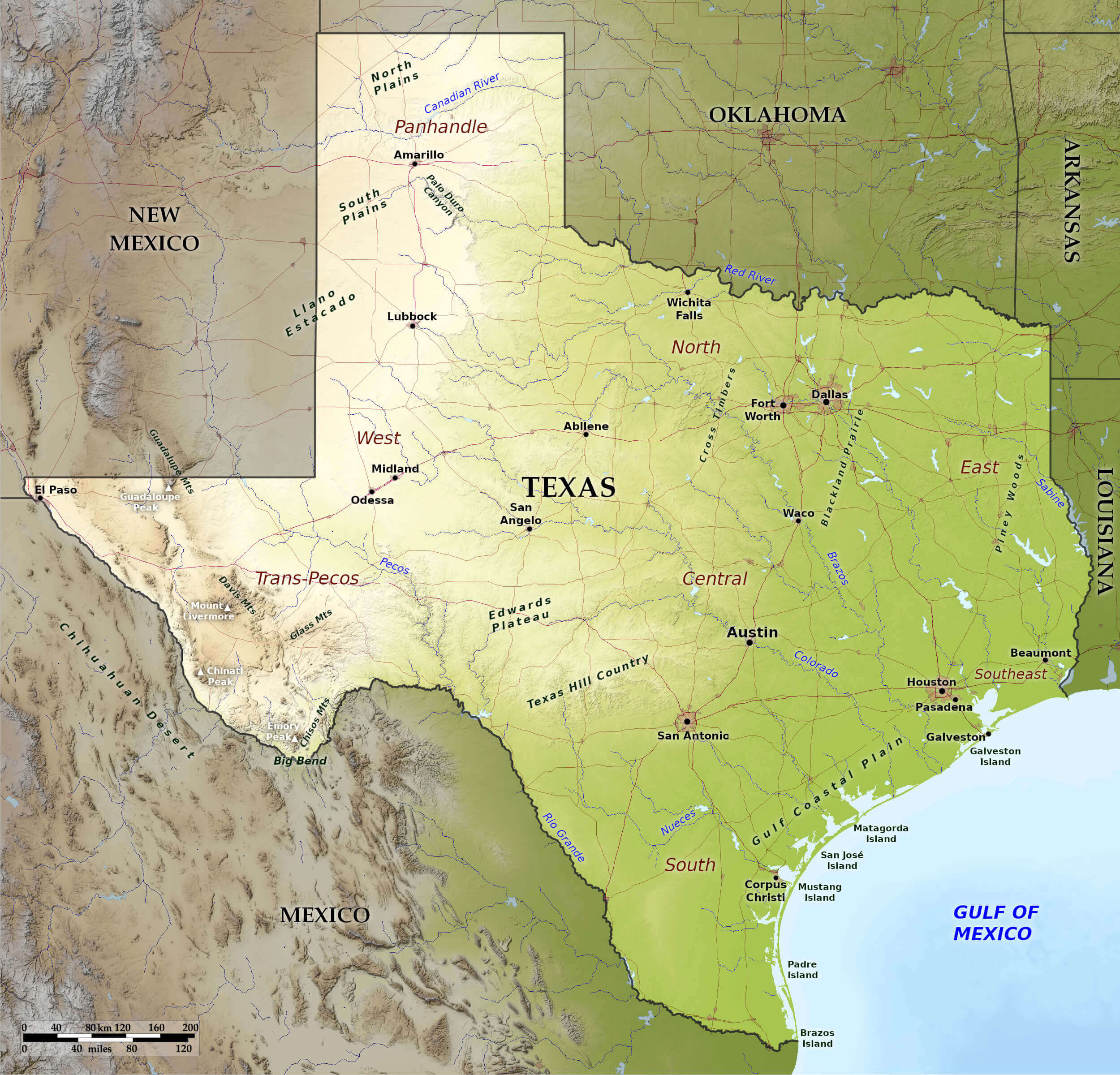 Texas Cities Map 27 Relief map of Texas with cities